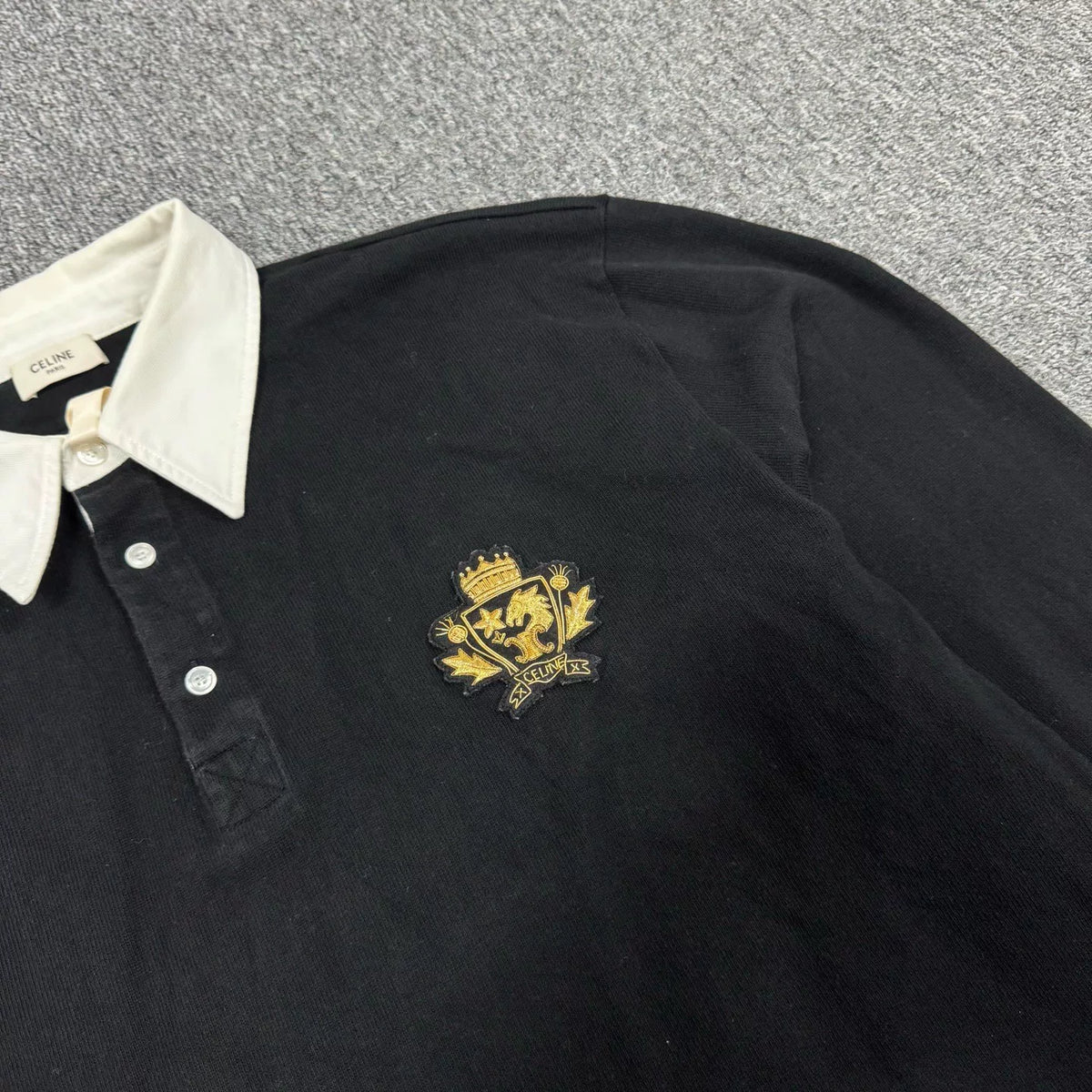 Celine SS25 Black Long Sleeve Polo Top