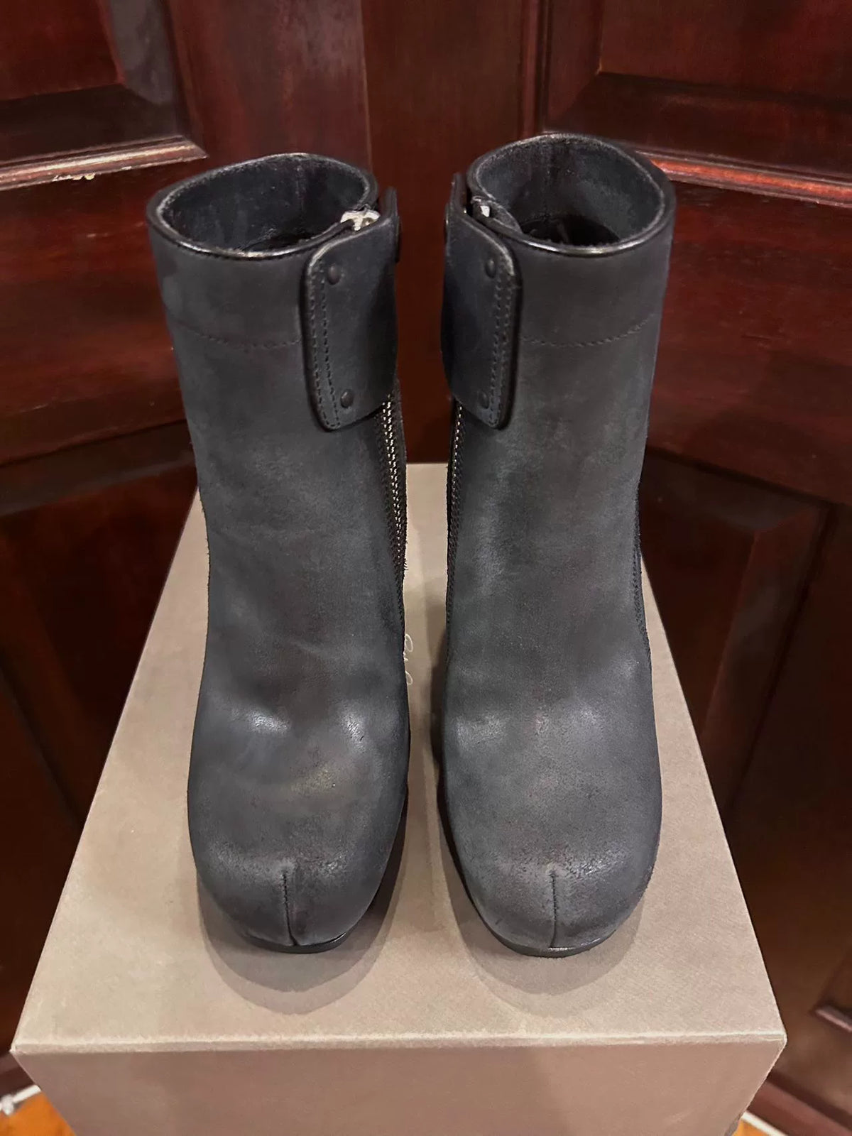 Rick Owens Black Reverse Leather Wedge Boots