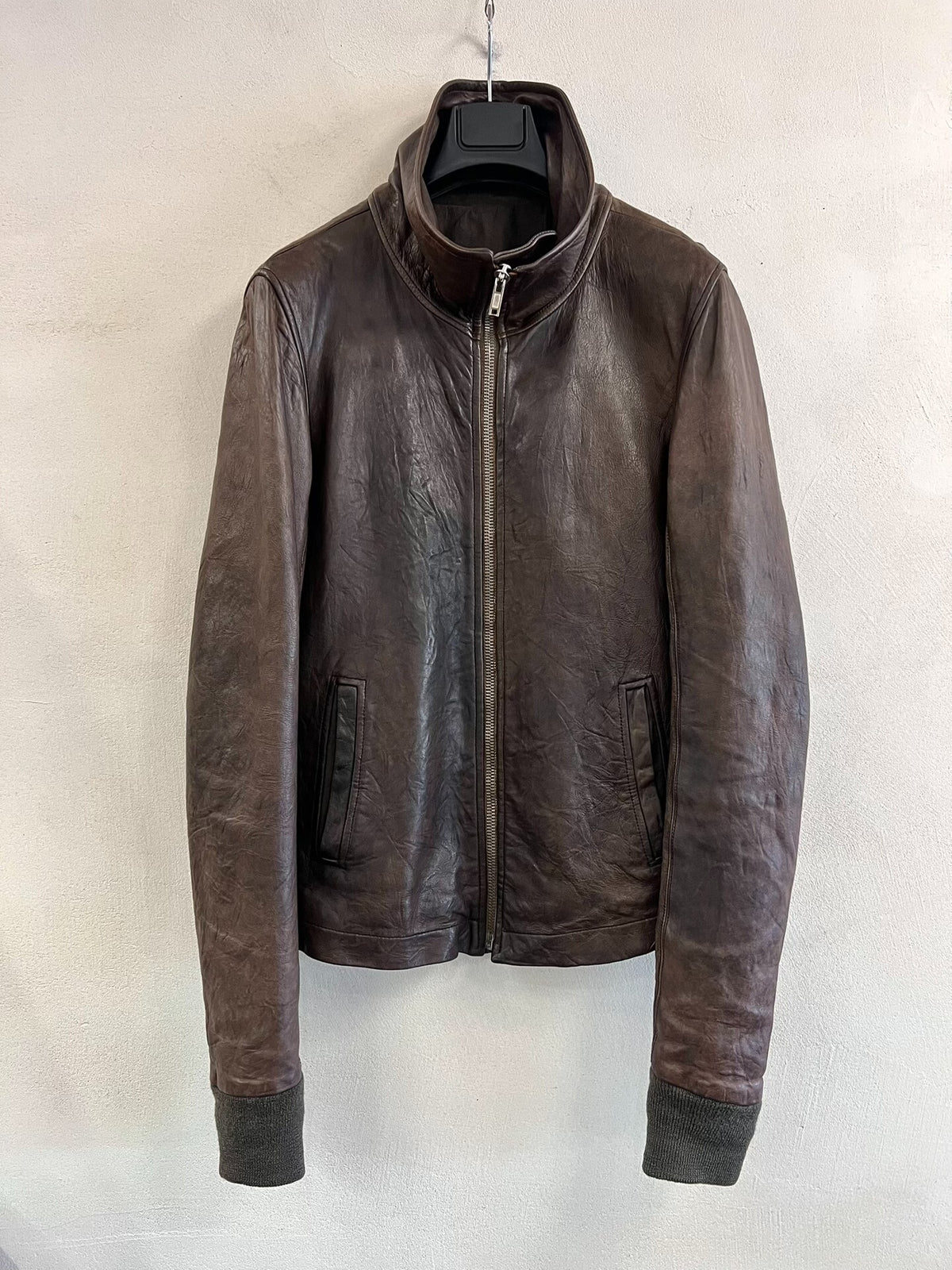 Rick Owens High-Neck Biker Leather Jacket