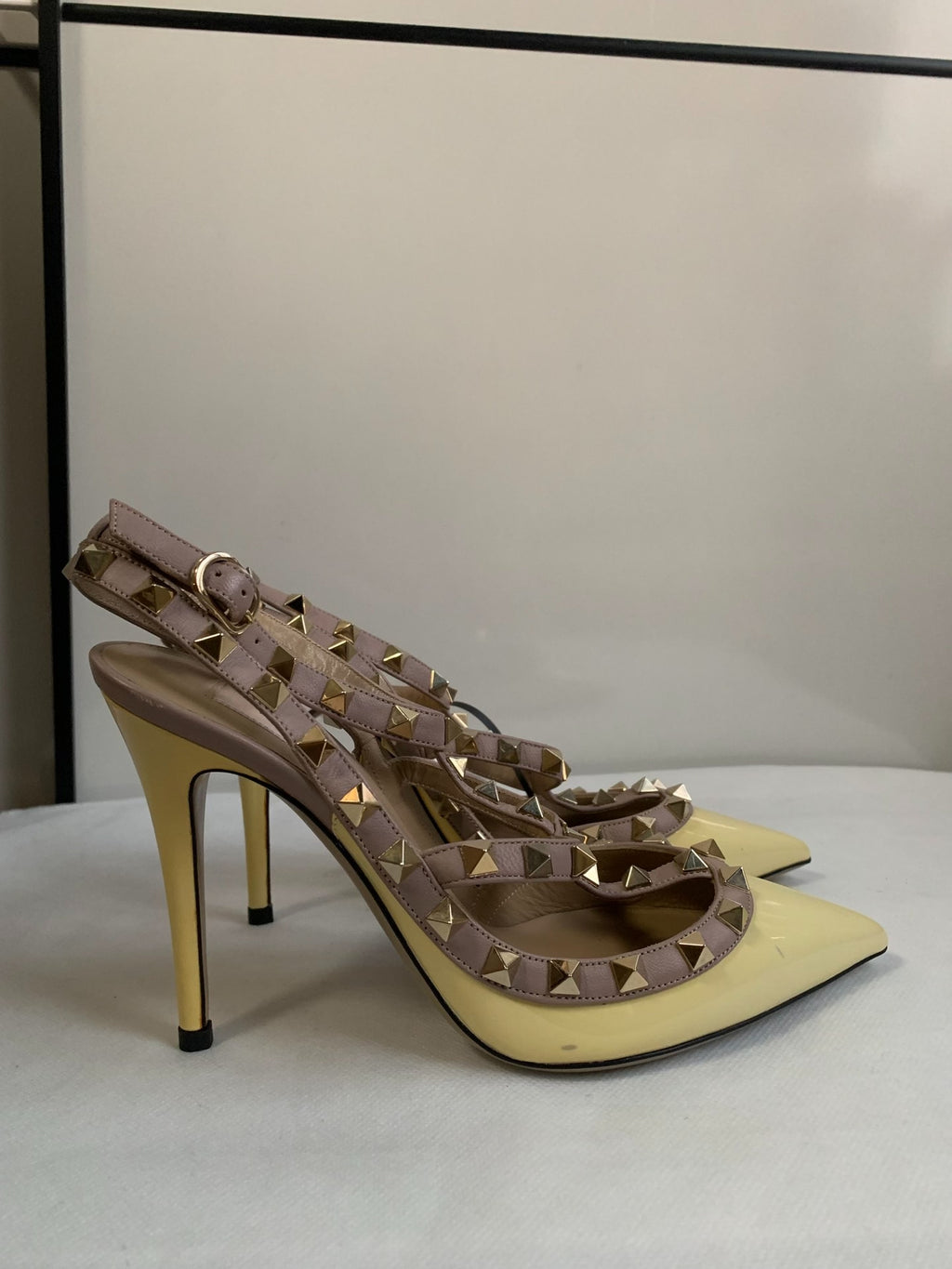 Valentino Gold Stud Patent Leather Pointed-Toe Heels