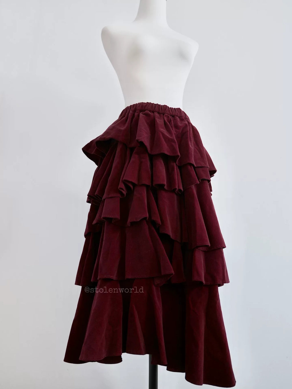 Comme Des Garcons Red Velvet Tiered Skirt - Devines