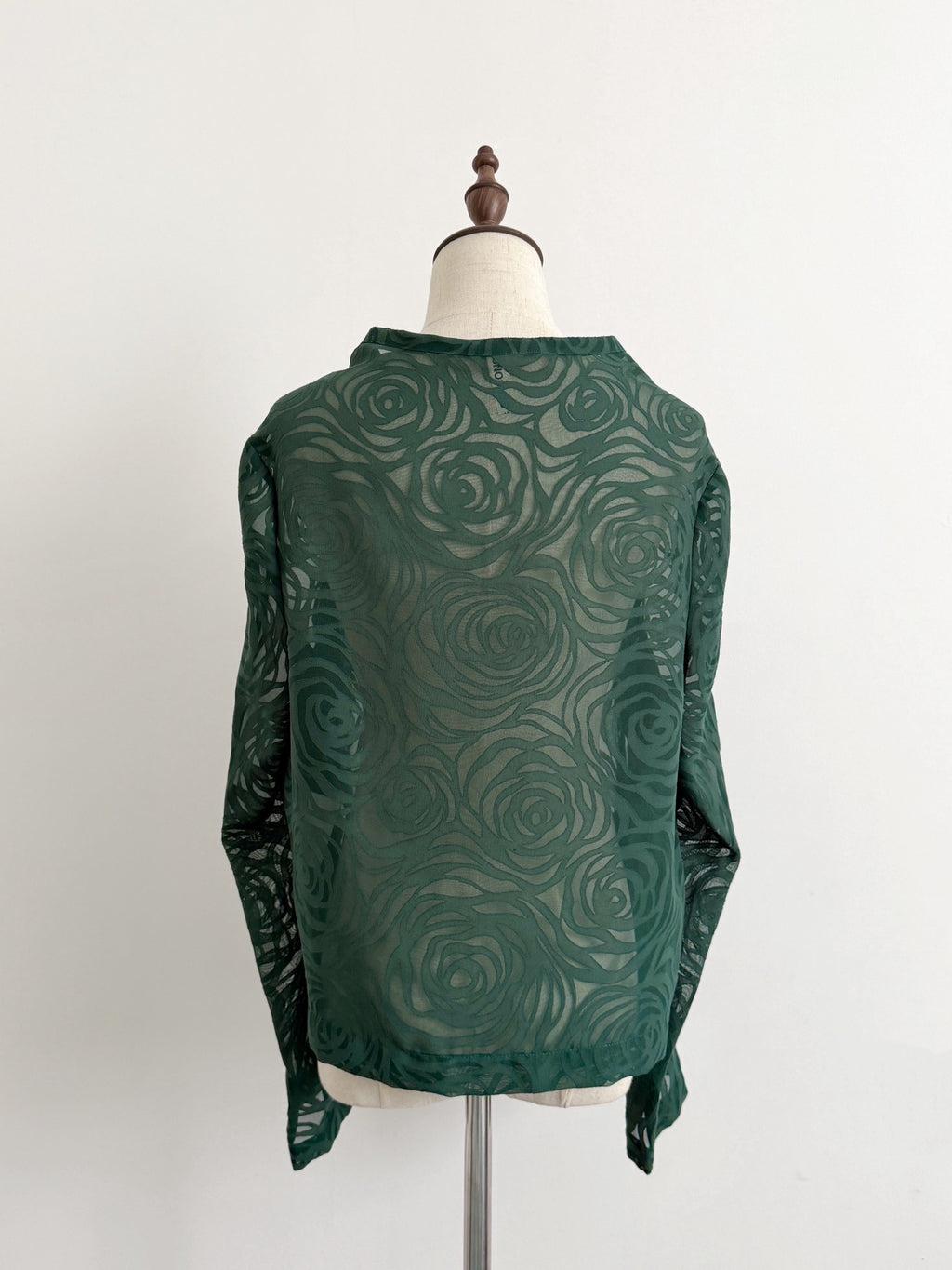Comme Des Garcons Dark Green Rose Sheer Top - Devines