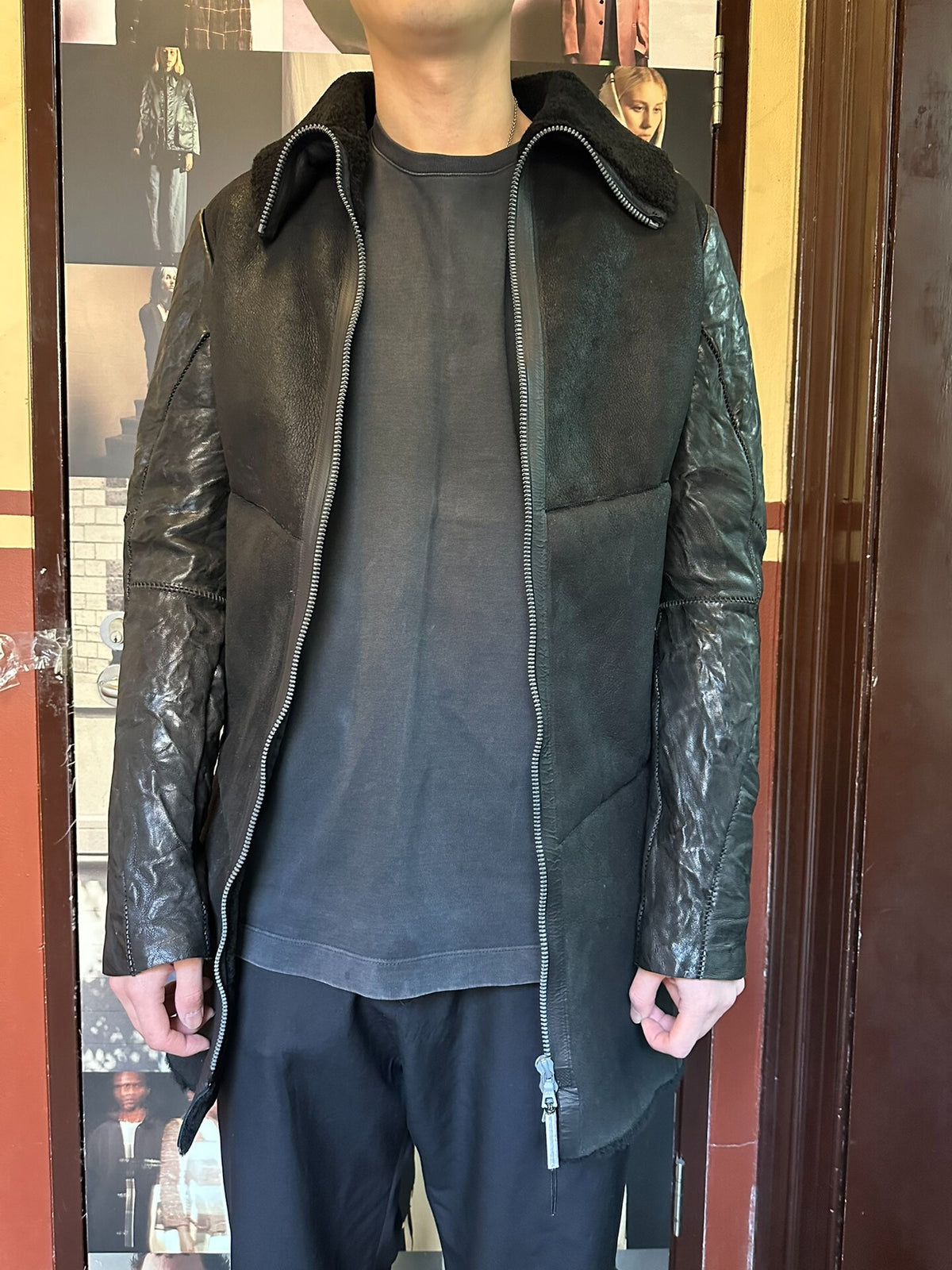 Isaac Sellam Black Lambskin Hooded Coat With Down-Filled Sleeves