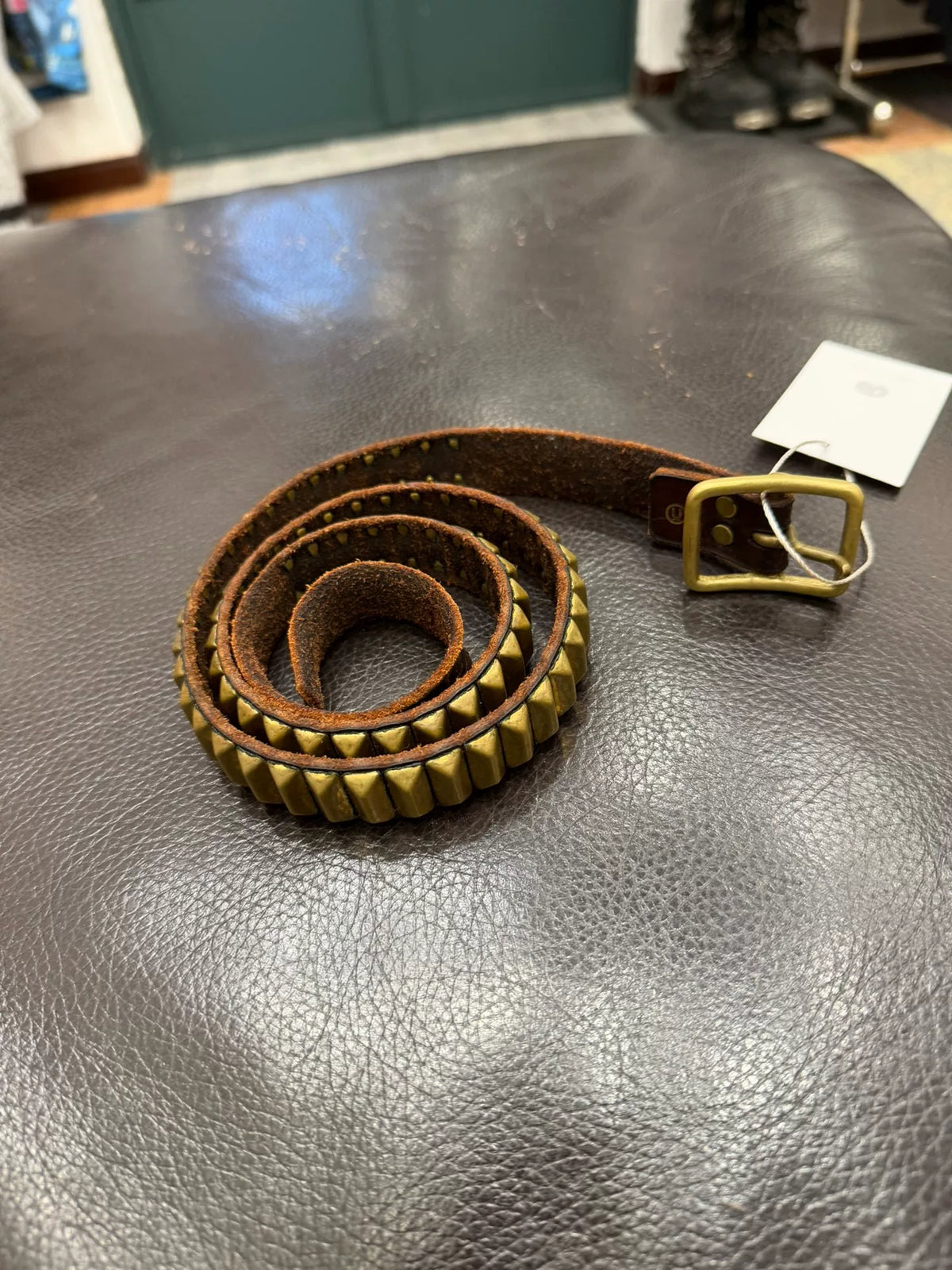 Undercover Brass Rivet Belt 00s Early High Bridge Shield Waistband Leather Punk Belt