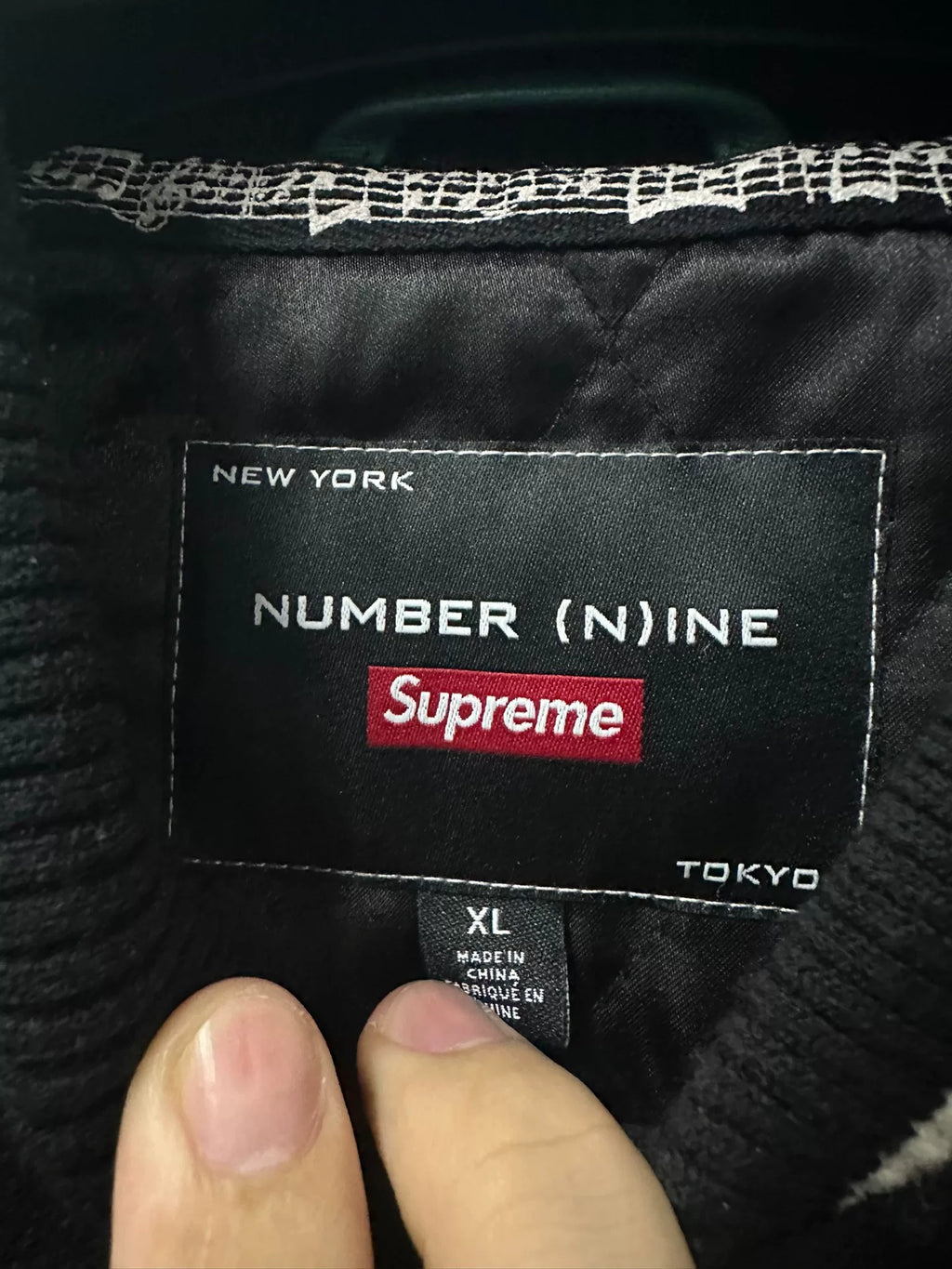 Number Nine Supreme 25FW Week 8 Mickey Mouse Leather-Sleeve Baseball Jacket