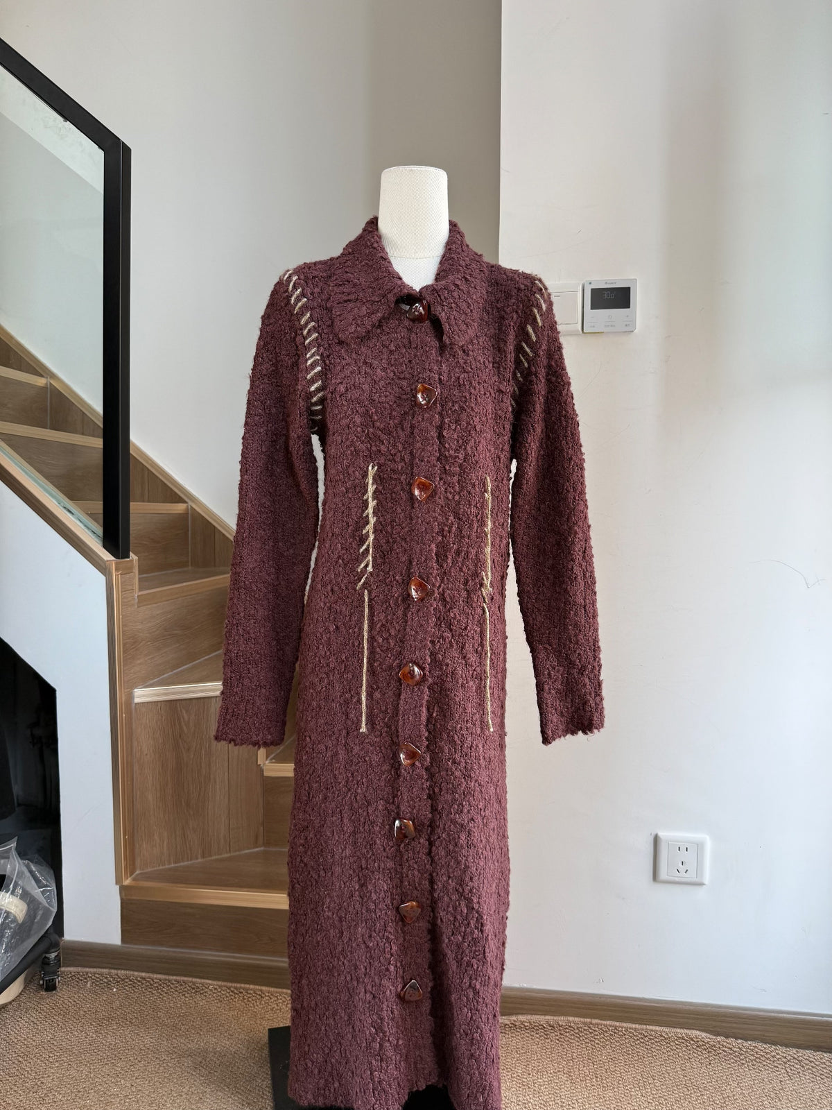 Namacheko FW20 Hand-Stitched Contrasting Thread Knit Coat