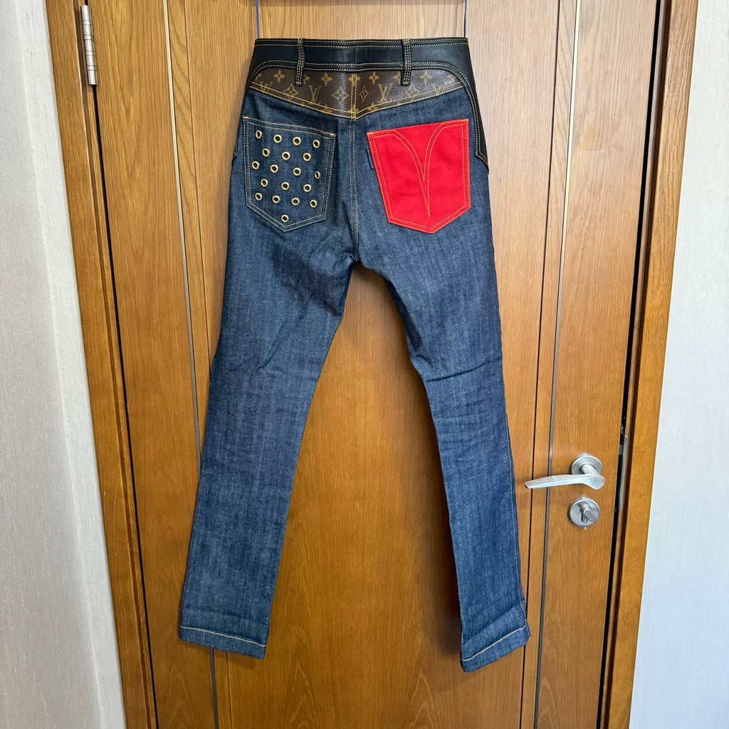 Louis Vuitton Patchwork Leather Denim Jeans
