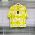 Louis Vuitton SS24 Short Sleeve Runway Silk Monogram Three-Flower Tie-Dye Button-Front Drawstring Yellow Shirt