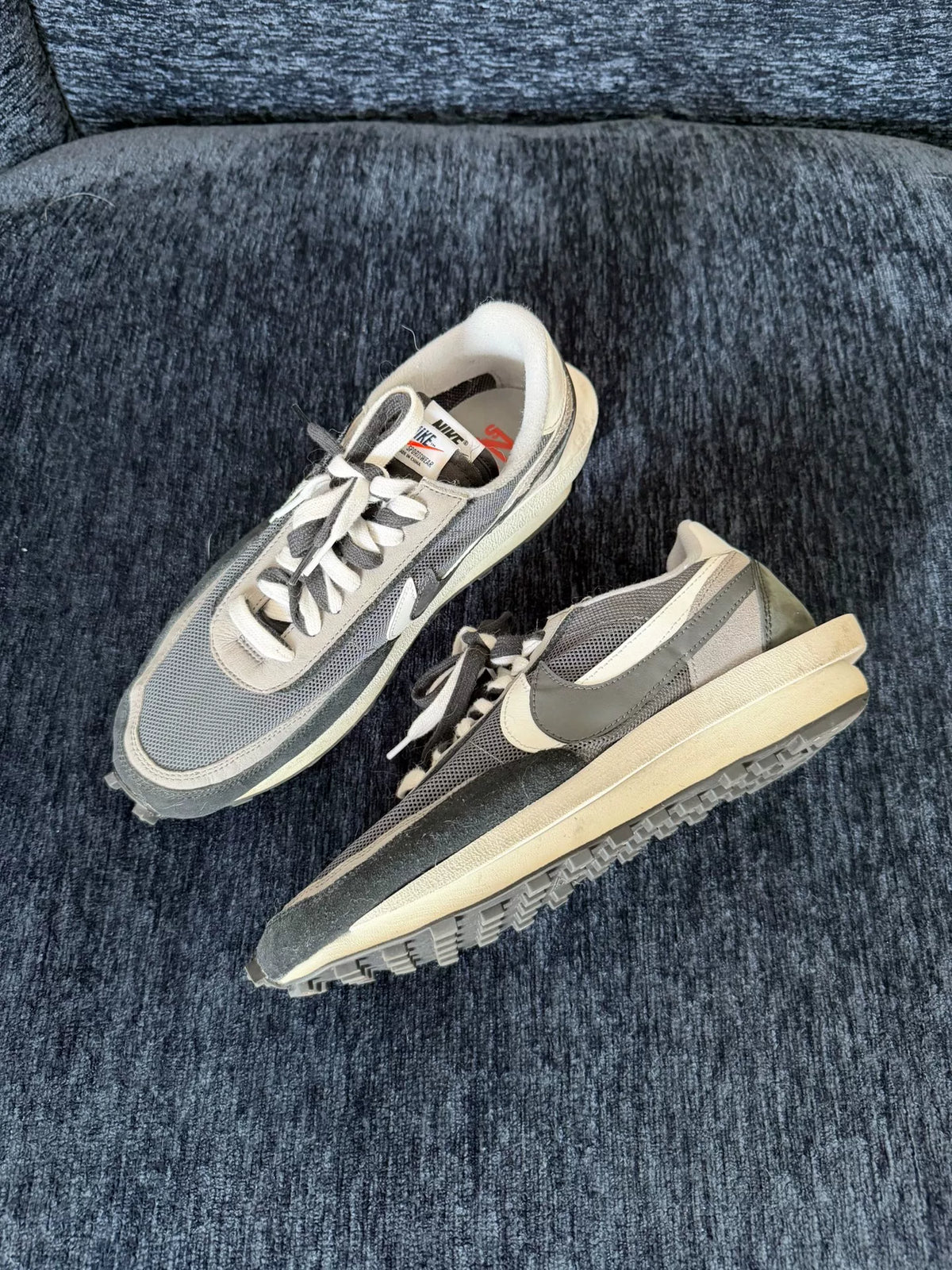 sacai × Nike LDV Waffle Black White Deconstructed Sneakers