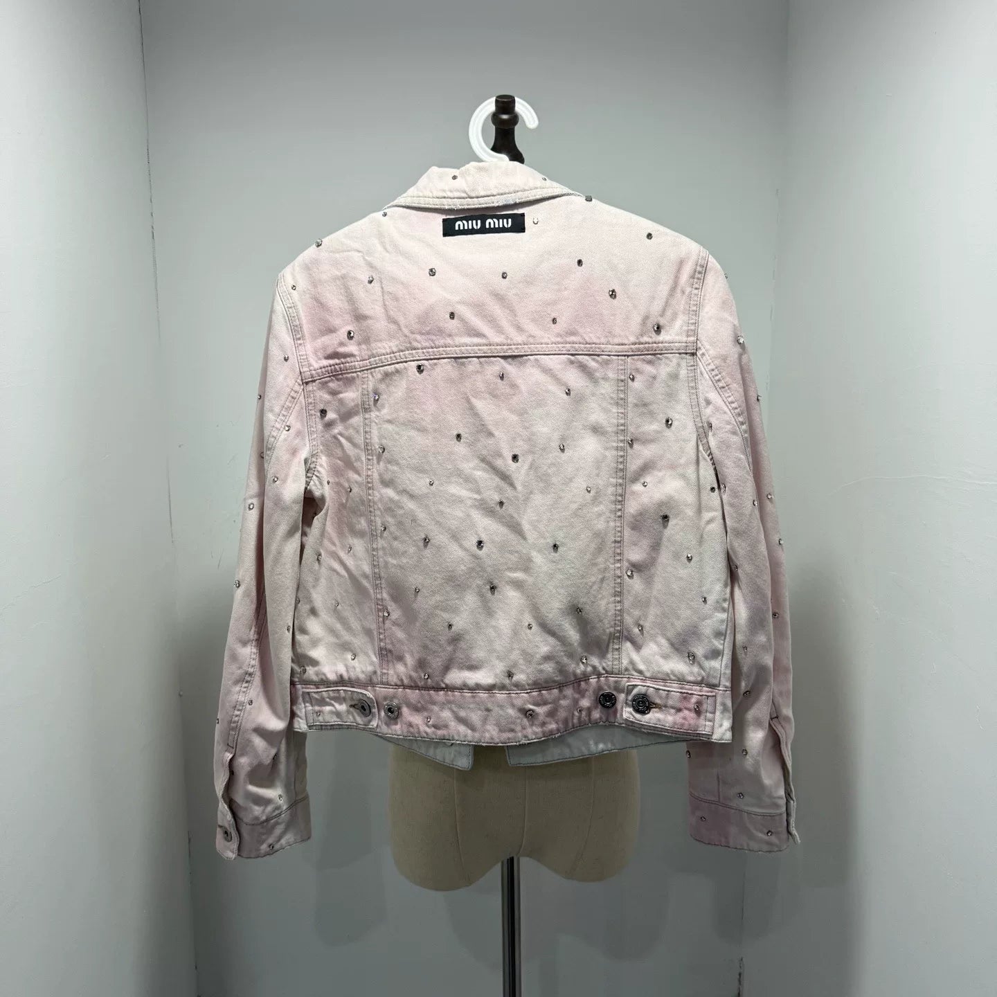 Miu Miu Rhinestone Pink Tie-Dye Denim Jacket