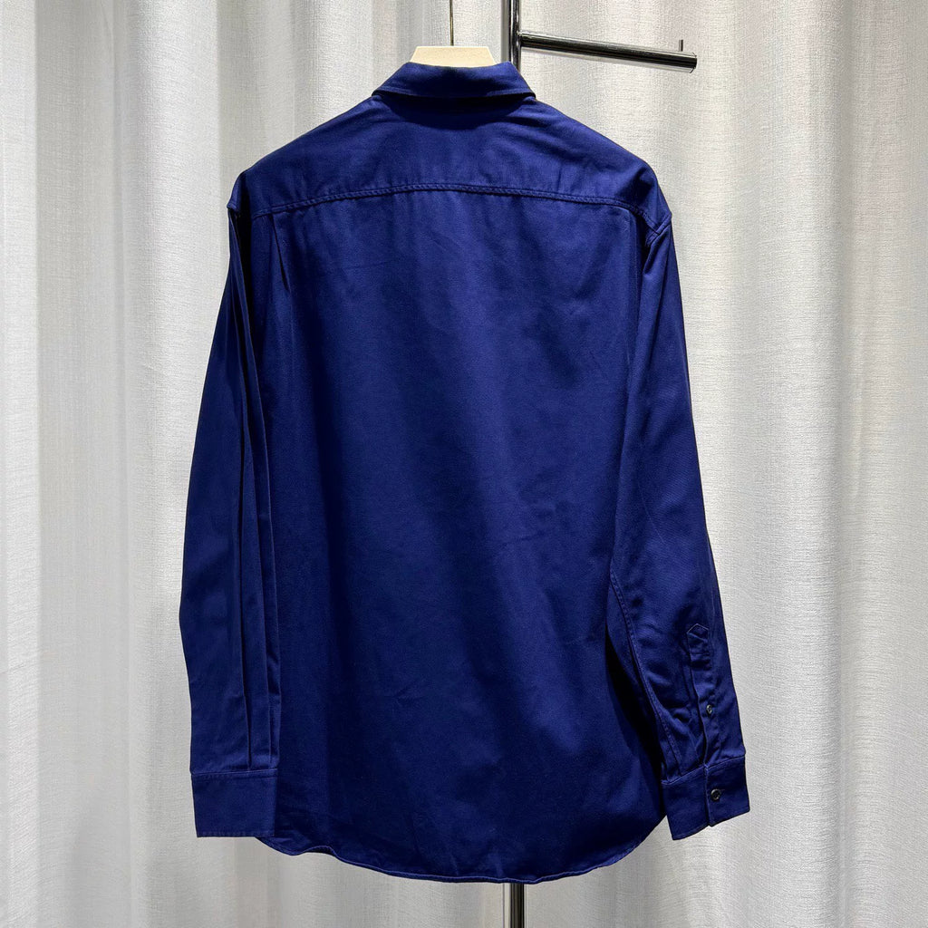 Loewe Long Sleeve Lapel Embroidered Button-Front Pocket Cotton Blue Shirt