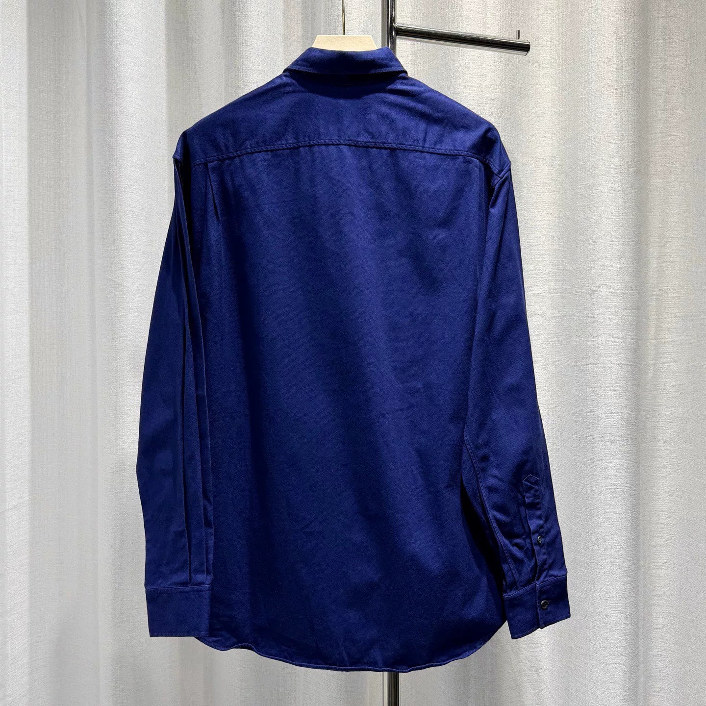 Loewe Long Sleeve Lapel Embroidered Button-Front Pocket Cotton Blue Shirt