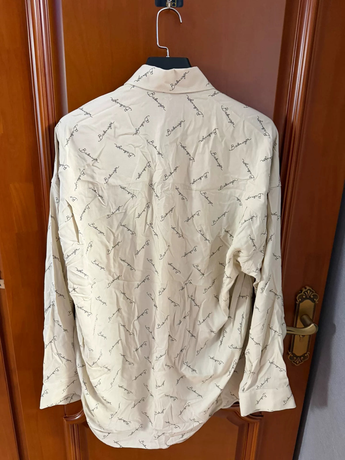 Balenciaga Beige All-Over Print Long Sleeve Shirt