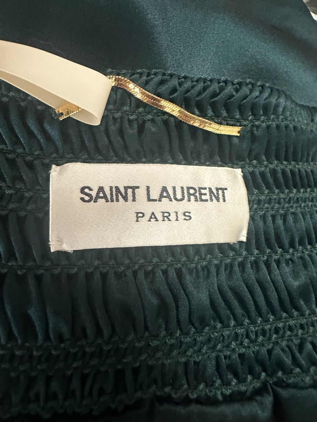 Saint Laurent Dark Green Silk Fringe Skirt