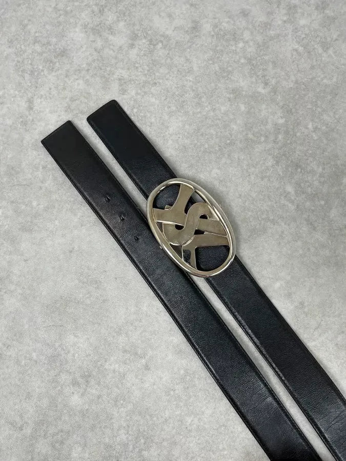 AW2003 Yves Saint Laurent Silver Buckle Leather Belt