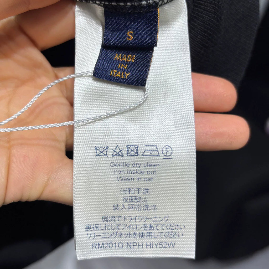 Louis Vuitton Black Instruction Manual Logo Ribbed Collar Combed Cotton Sweater