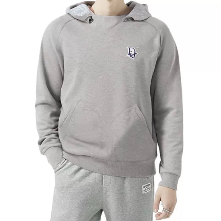 Dior Hooded Hoodie Embroidered Logo Monogram All-Over Print Cotton Gray Hat
