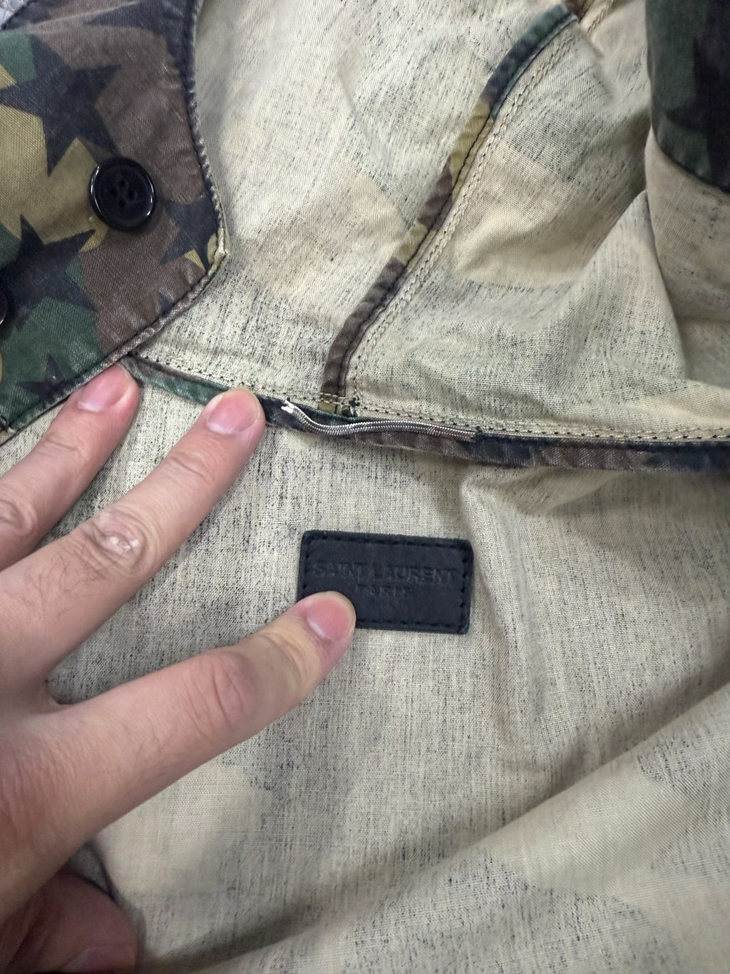 Saint Laurent Slp16fw Camo Pocket Hooded Jacket