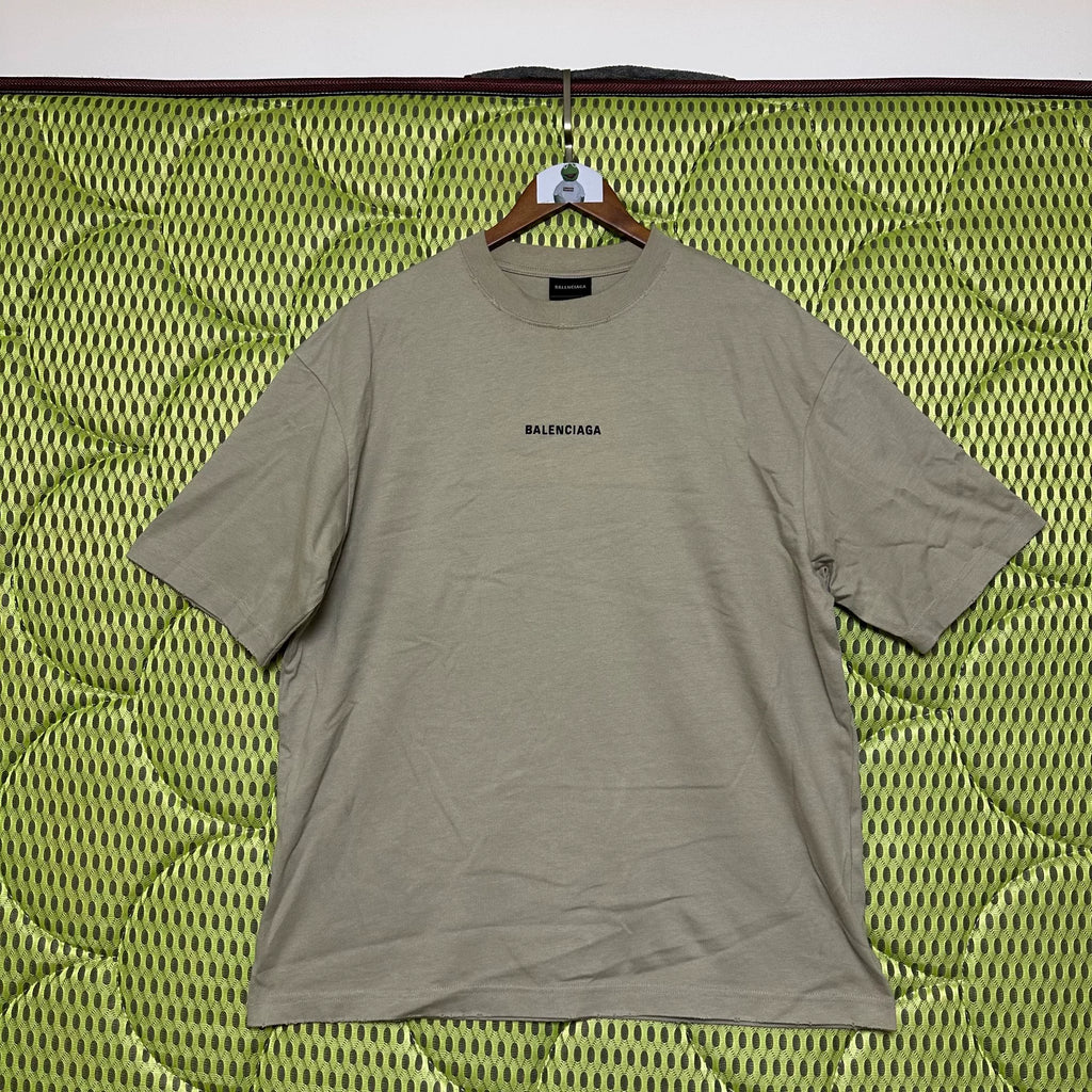 Balenciaga Khaki Grey Flocked Letter Short Sleeve Top