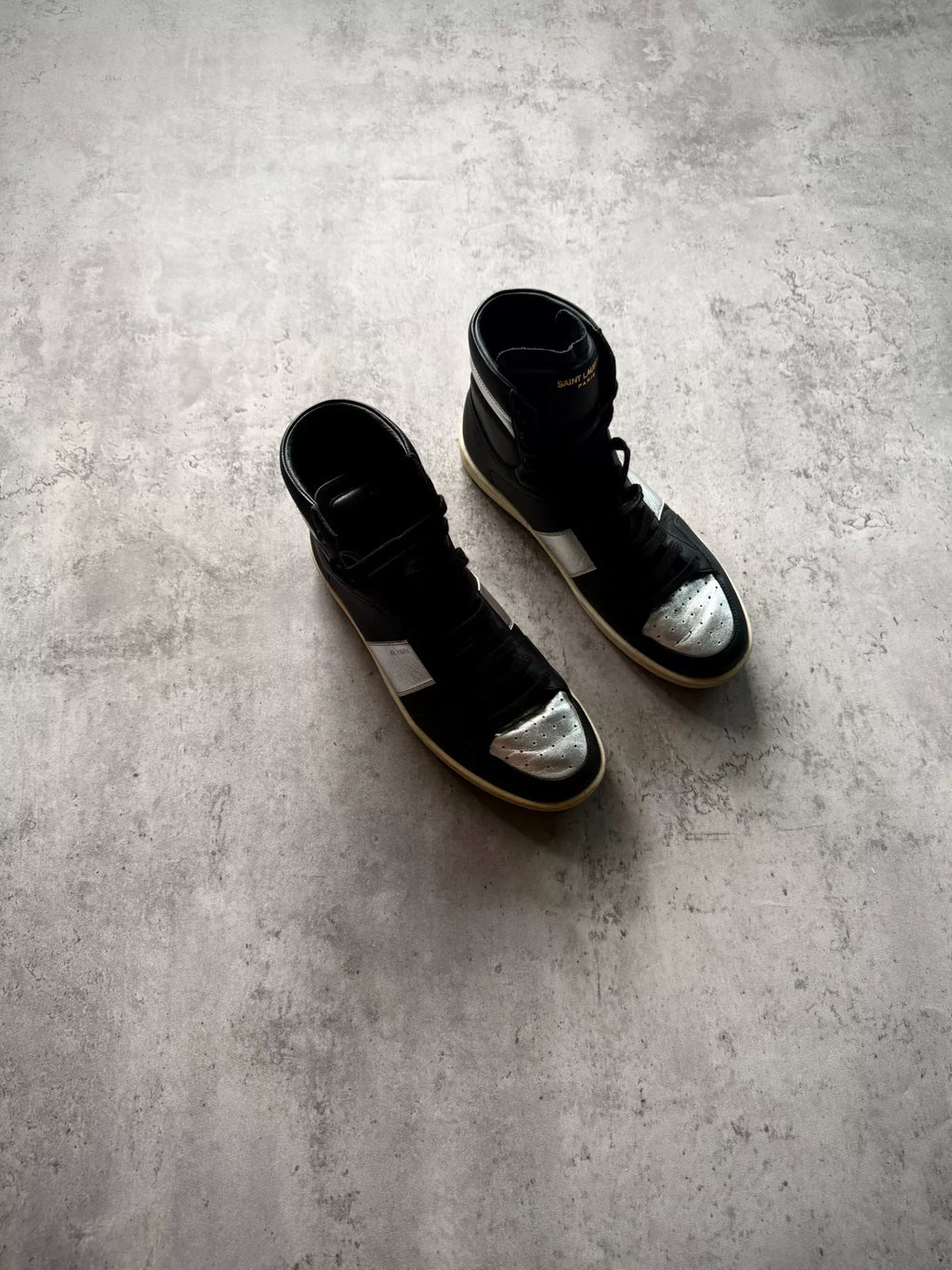 Saint Laurent Paris 14SS SL/10H Black Silver Colorblock High Top Sneakers by Hedi Slimane