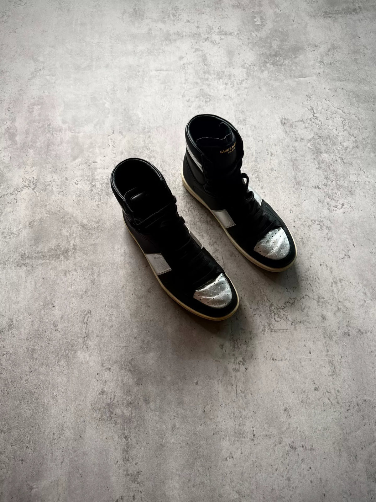 Saint Laurent Paris 14SS SL/10H Black Silver Colorblock High Top Sneakers by Hedi Slimane