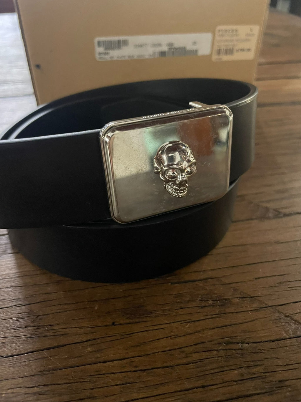 Alexander McQueen Black Embossed Silver Skull Leather Belt