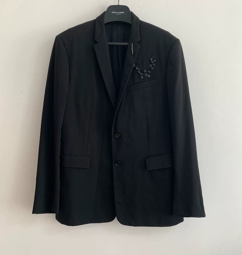 Dior Homme SS18 Black Lily of The Valley Beaded Blazer