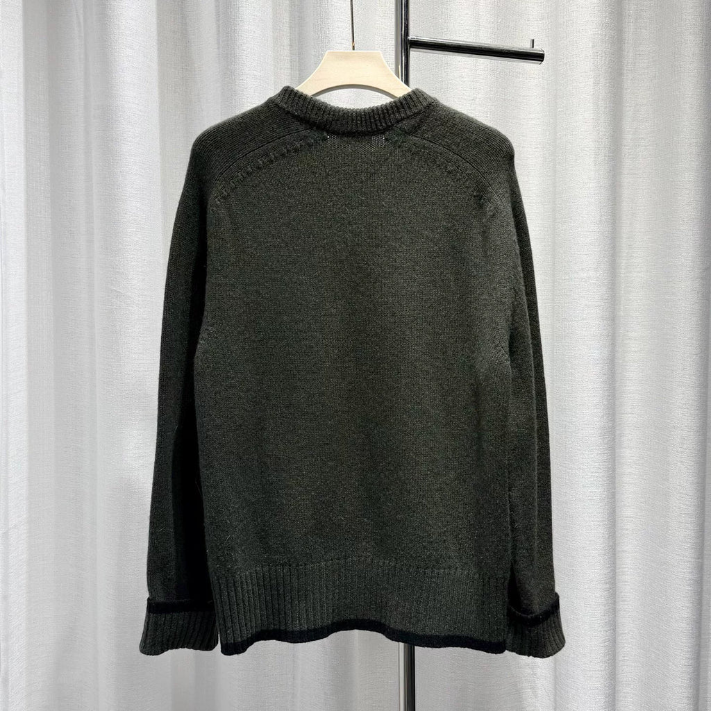 Dior Long Sleeve Embroidered Logo Wool Green Knit Sweater