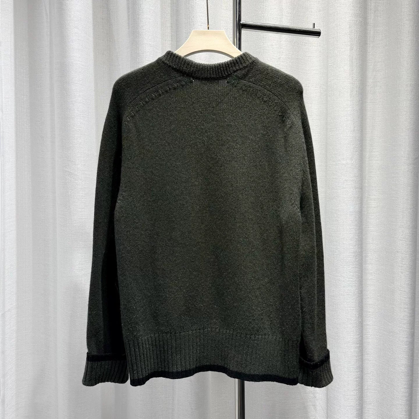 Dior Long Sleeve Embroidered Logo Wool Green Knit Sweater