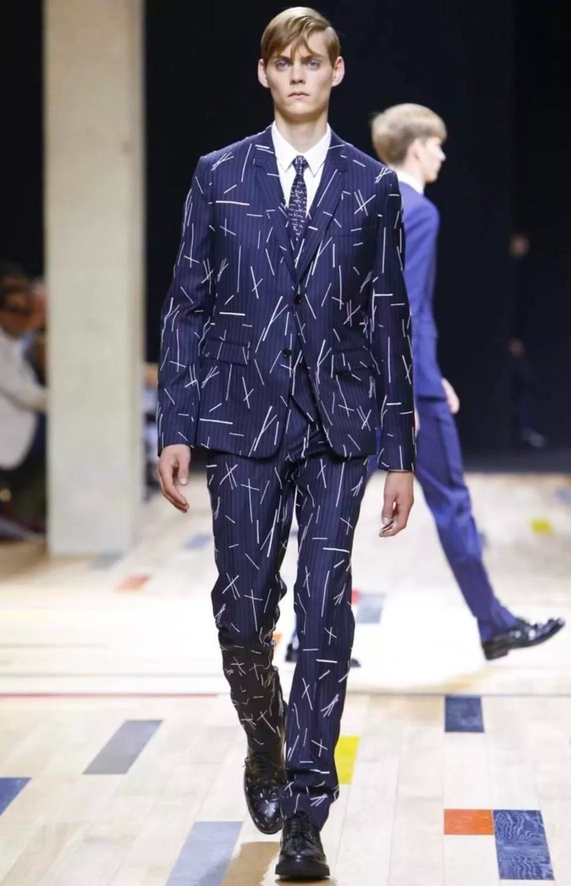 Dior Homme 14FW 15SS Runway Navy Embroidered Wool White Suit