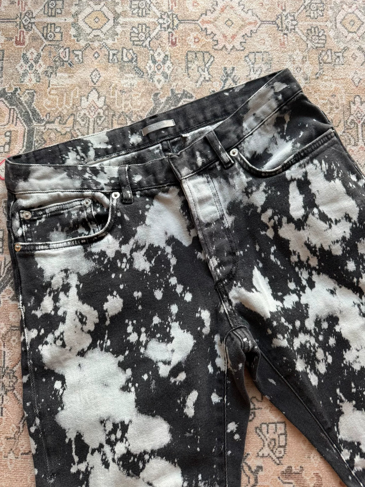 Dior Homme Black Ink Wash Distressed Leather Patch Denim Jeans