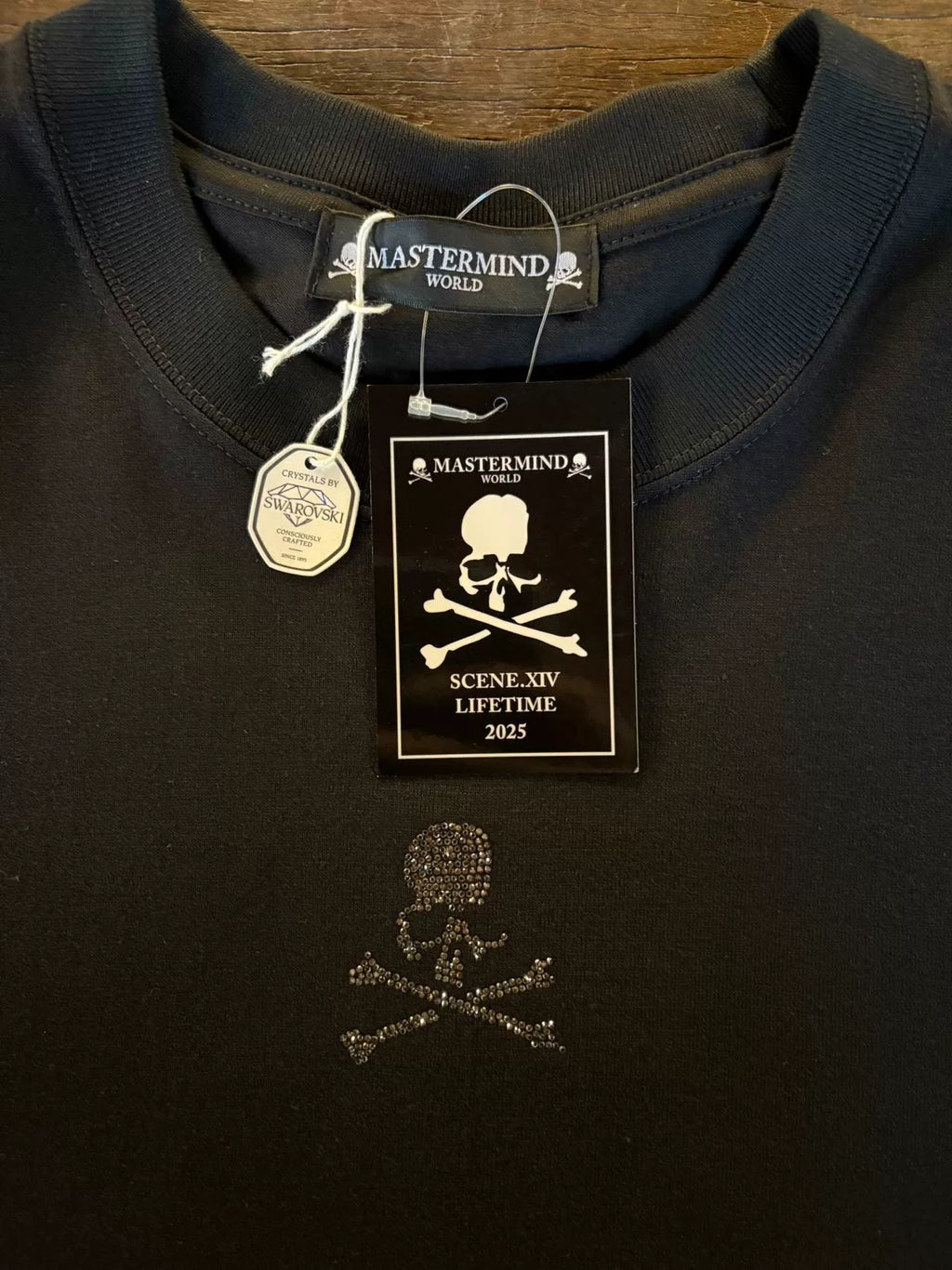 Mastermind World SS25 LIFETIME Black Swarovski Crystal Skull Loopwheel Cotton T-Shirt