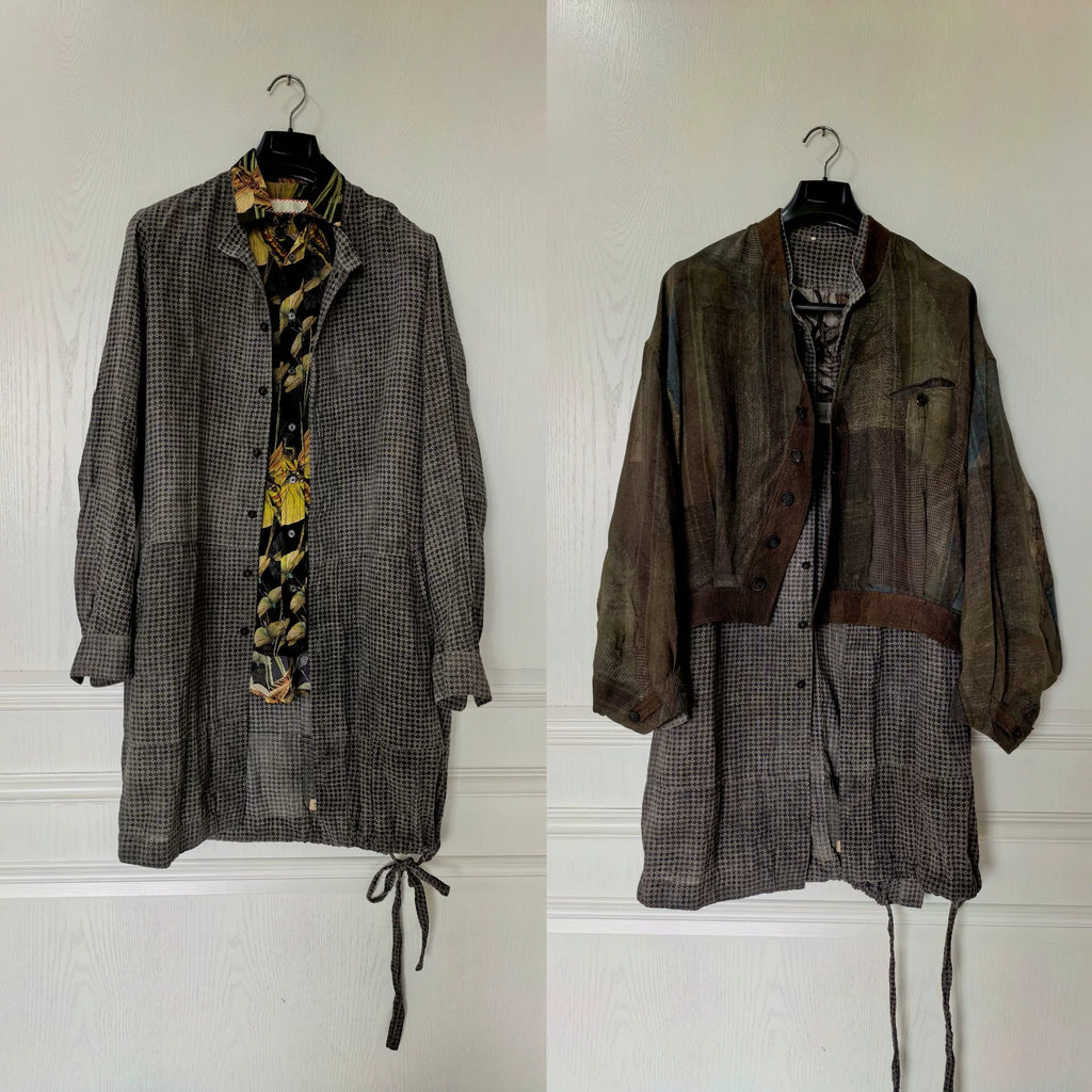 Ziggy Chen 17SS Dirty Dyed Diamond Pattern M51 Thin Trench Coat Long Shirt Jacket