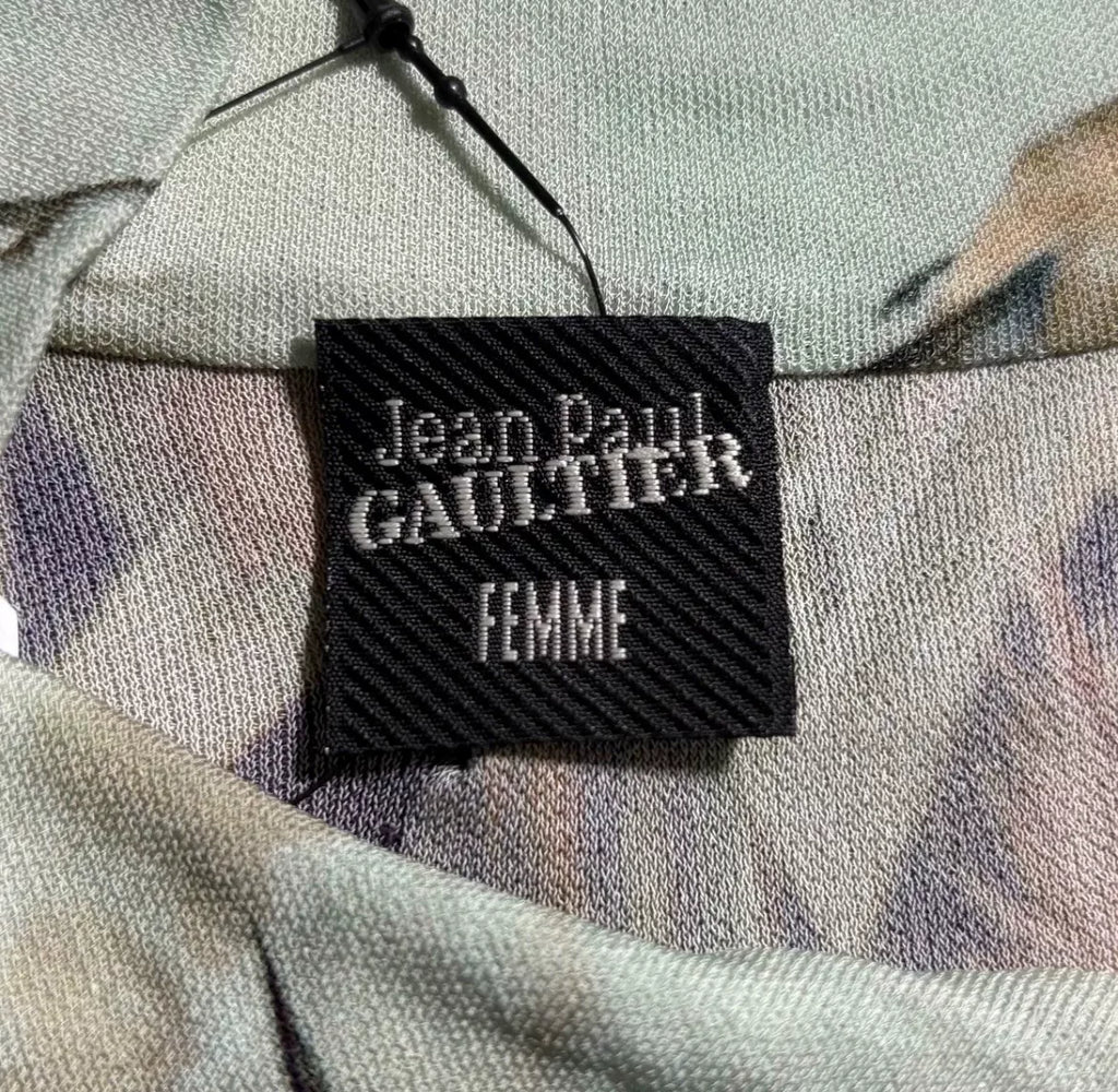 Jean Paul Gaultier Floral Bird Print Silk Turtleneck Top