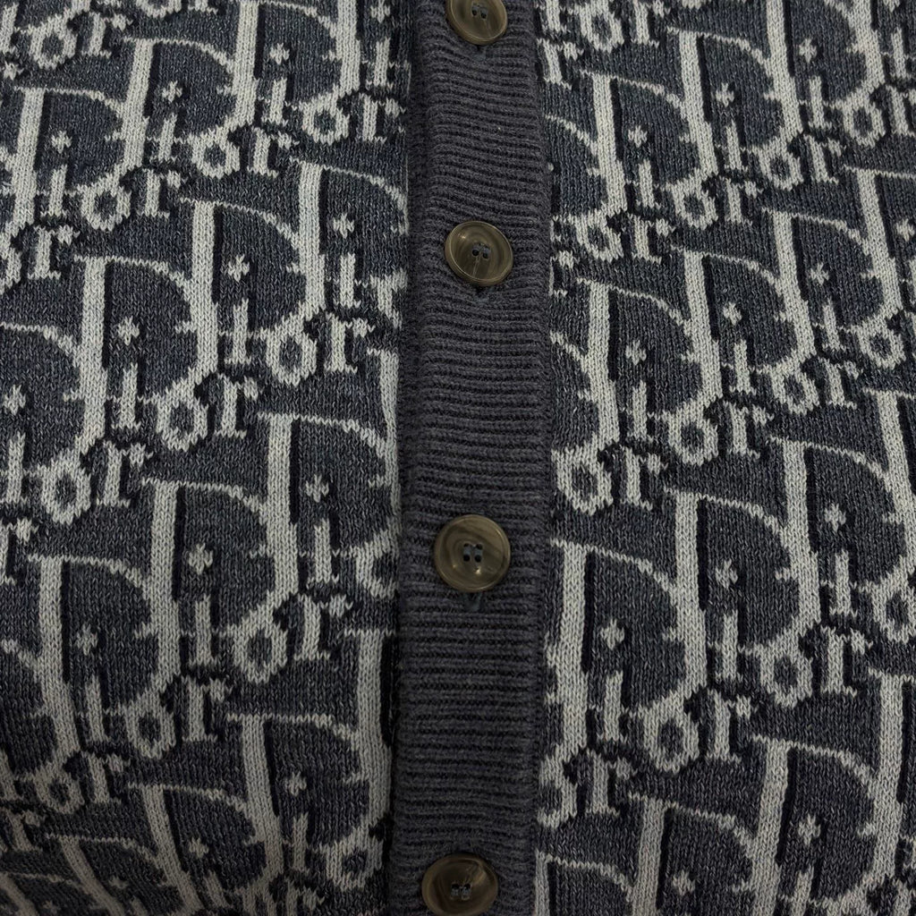 Dior FW26 Blue Coarse Tweed Vintage All-Over Print Cardigan
