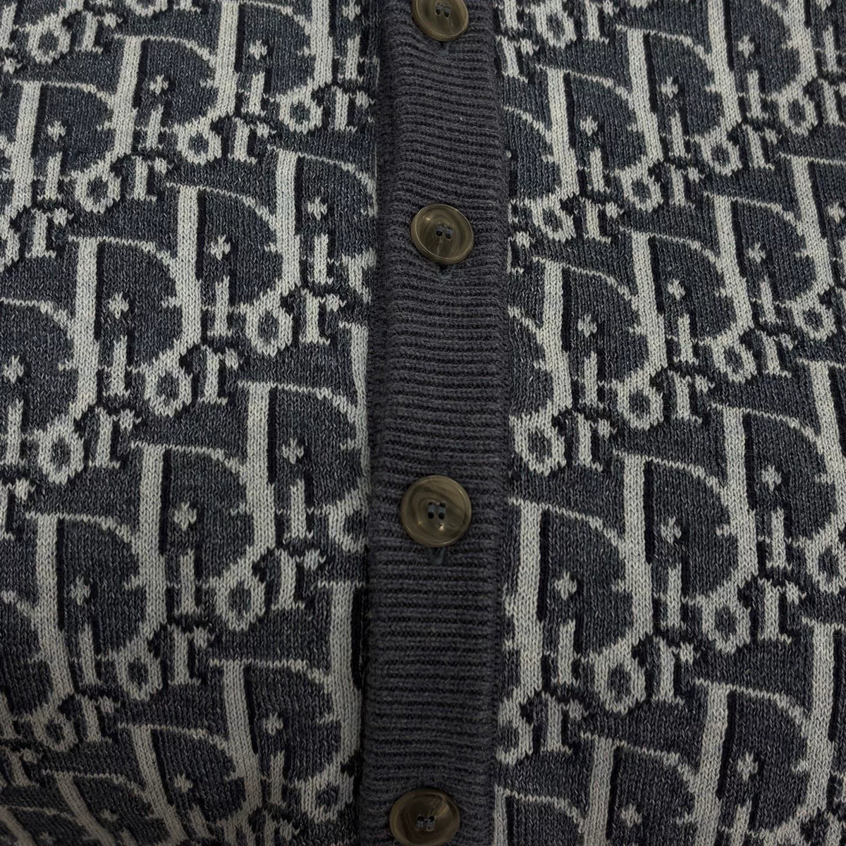 Dior FW26 Blue Coarse Tweed Vintage All-Over Print Cardigan