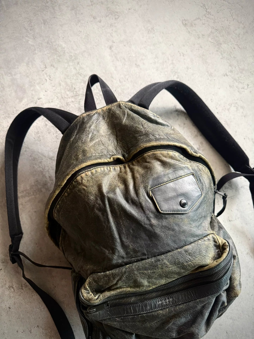 Saint Laurent Paris 16AW Black Washed Distressed Calfskin Backpack by Hedi Slimane