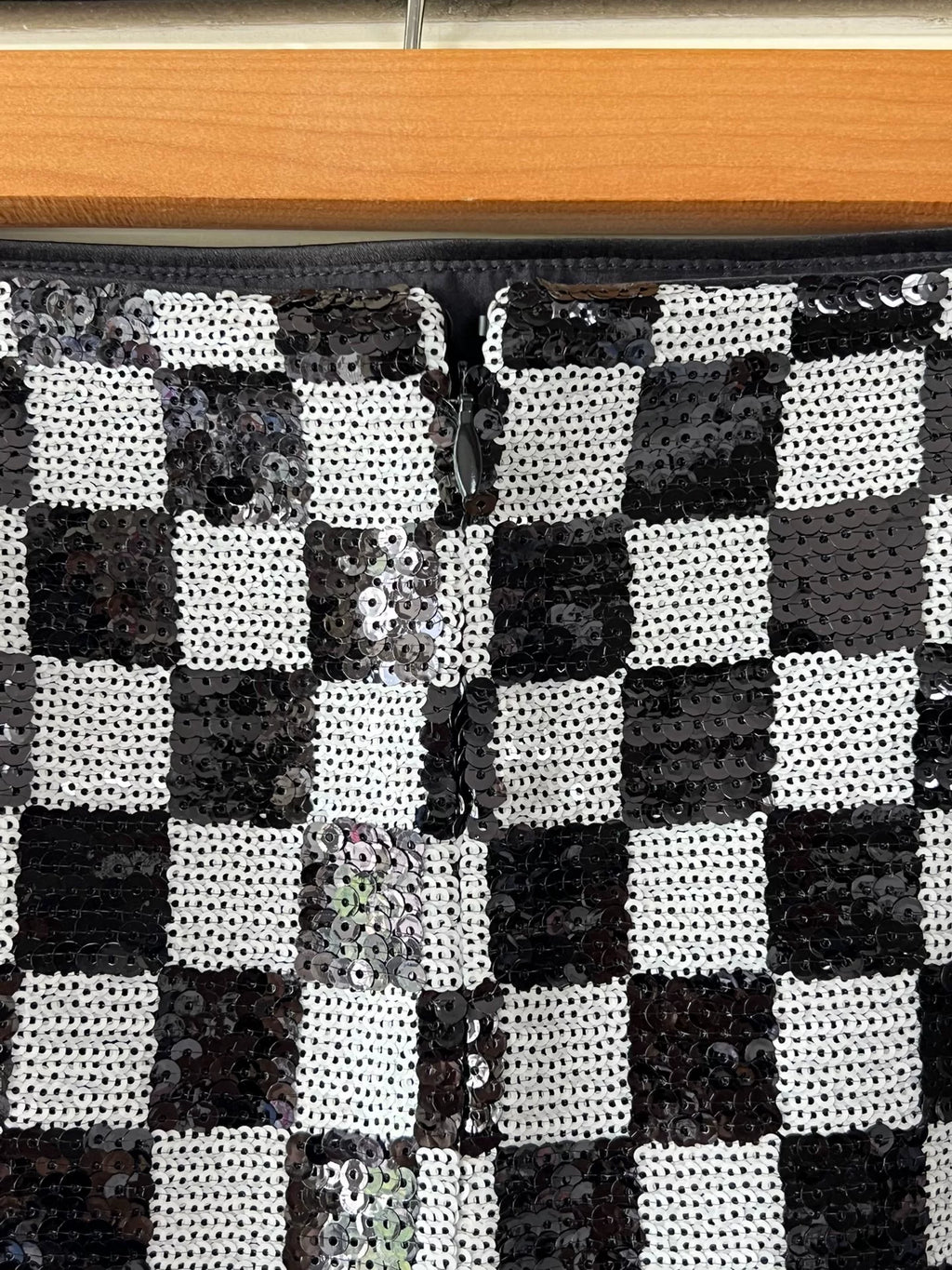 Chanel Checkerboard Sequined Black Plaid Skirt