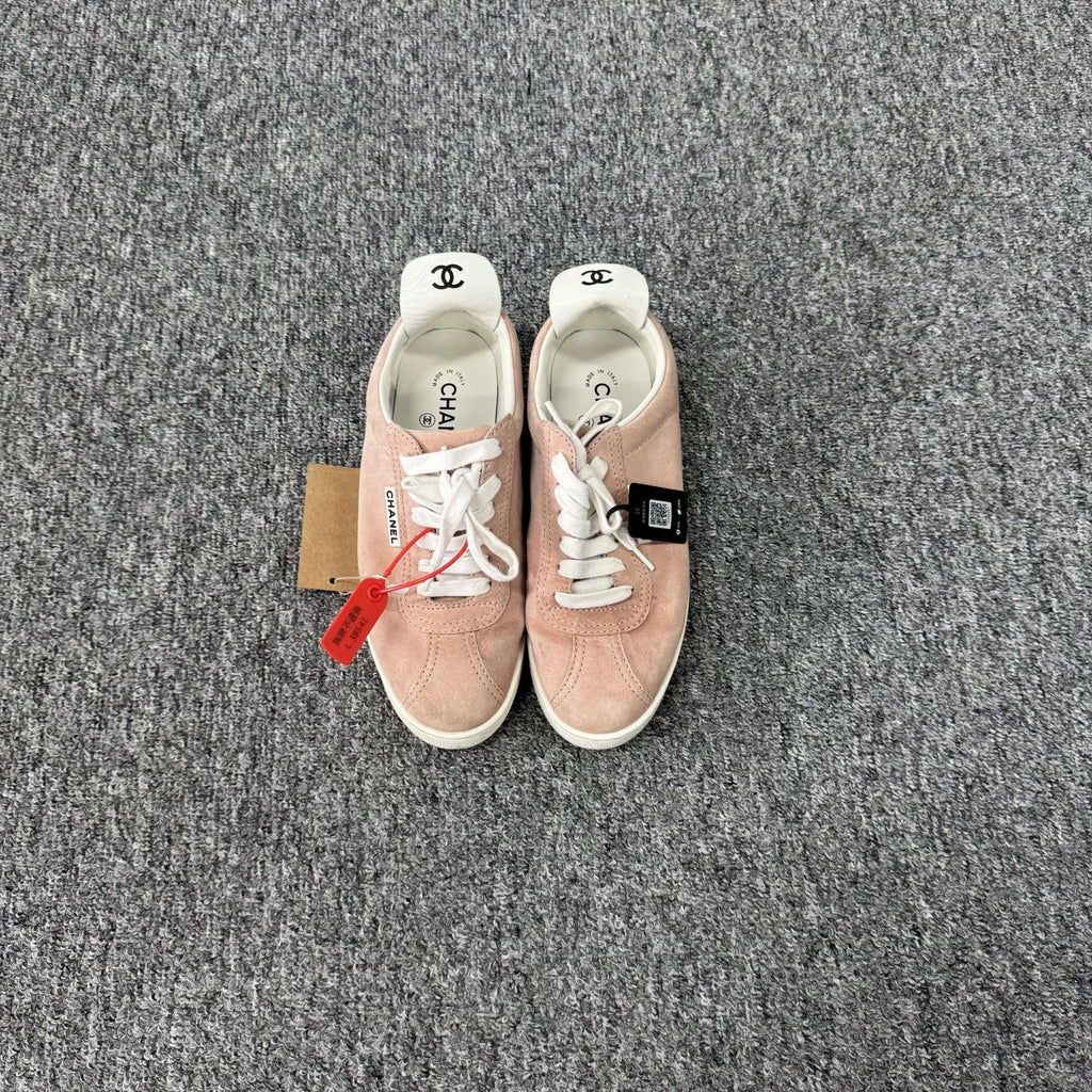 Chanel Double C pink suede casual shoes