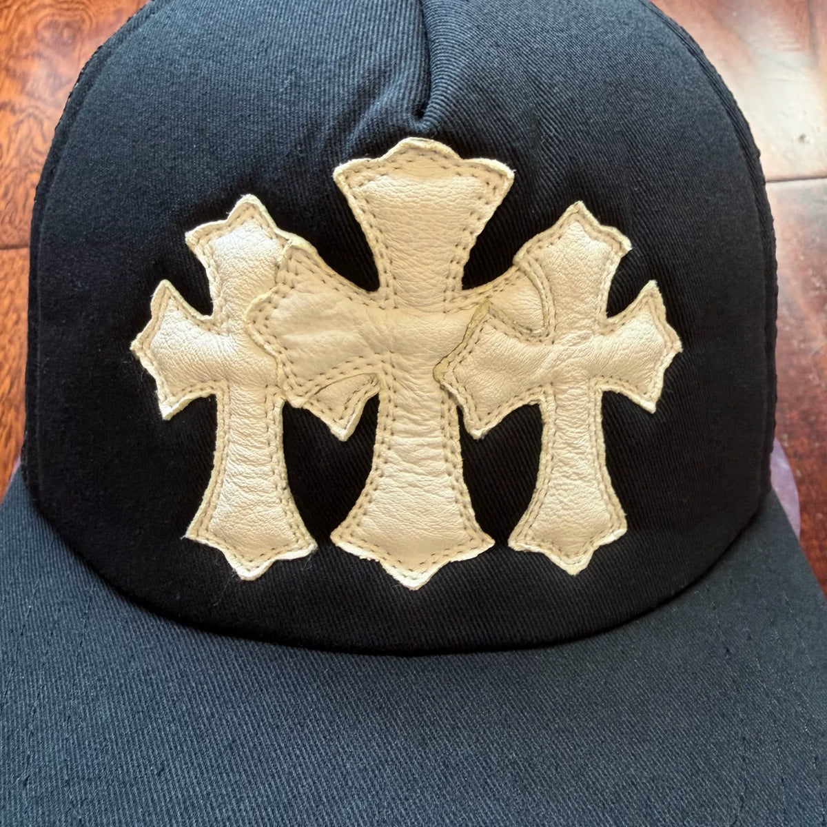 Chrome Hearts Black Three-Tone Leather Baseball Cap
