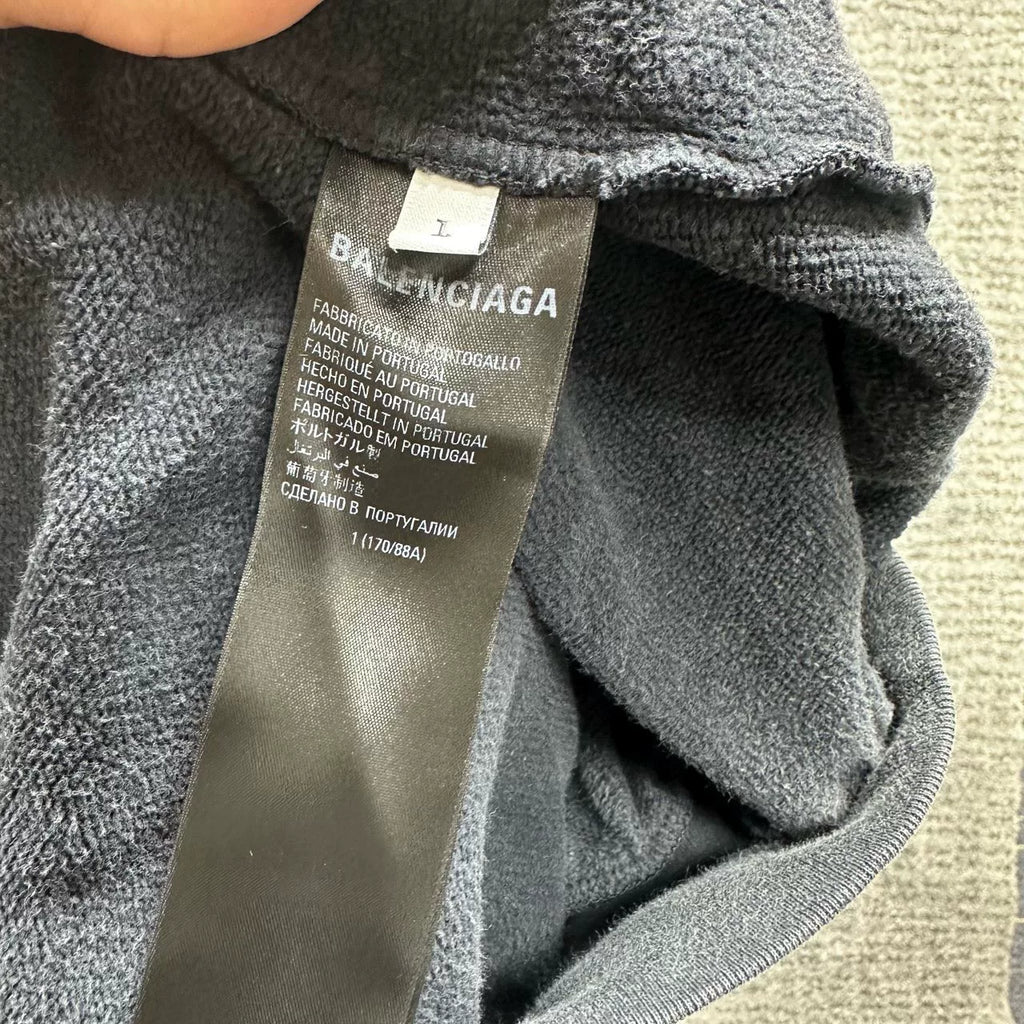 Balenciaga Grey Strikethrough Tape Logo Washed Hooded Sweater