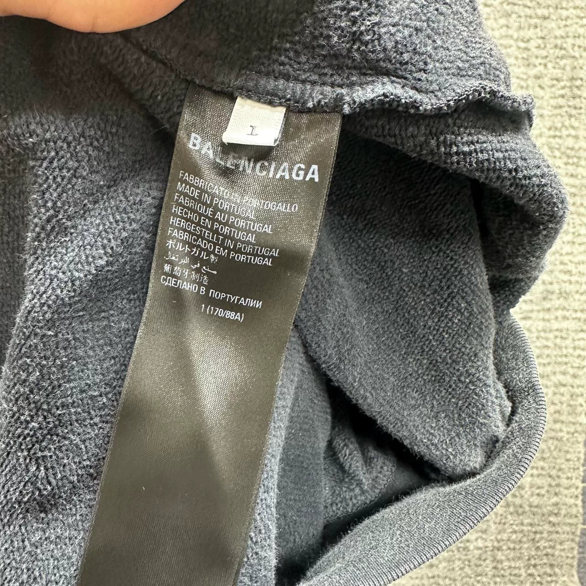 Balenciaga Grey Strikethrough Tape Logo Washed Hooded Sweater