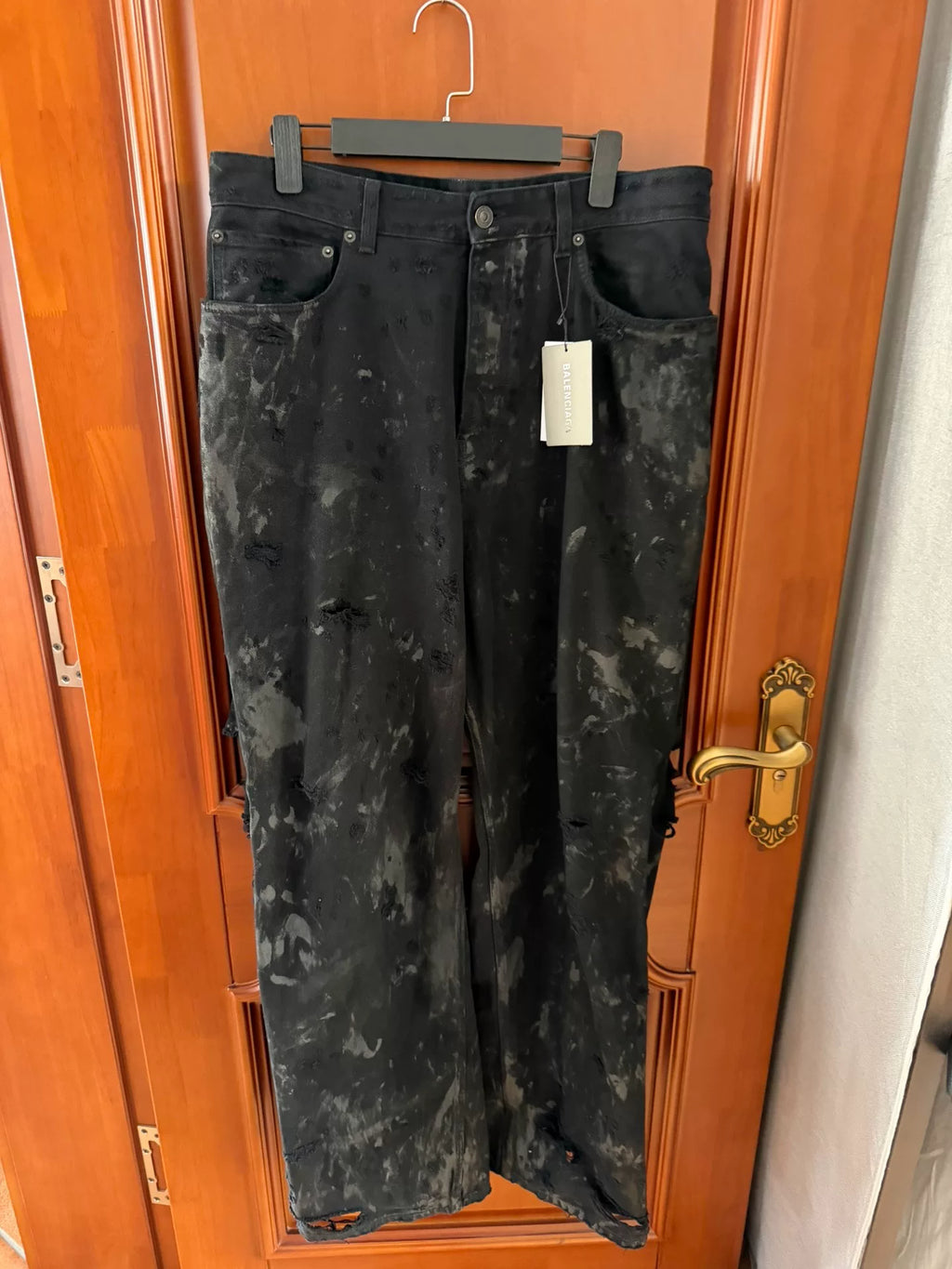 Balenciaga Black Big Distressed Mud-Dyed Denim Jeans