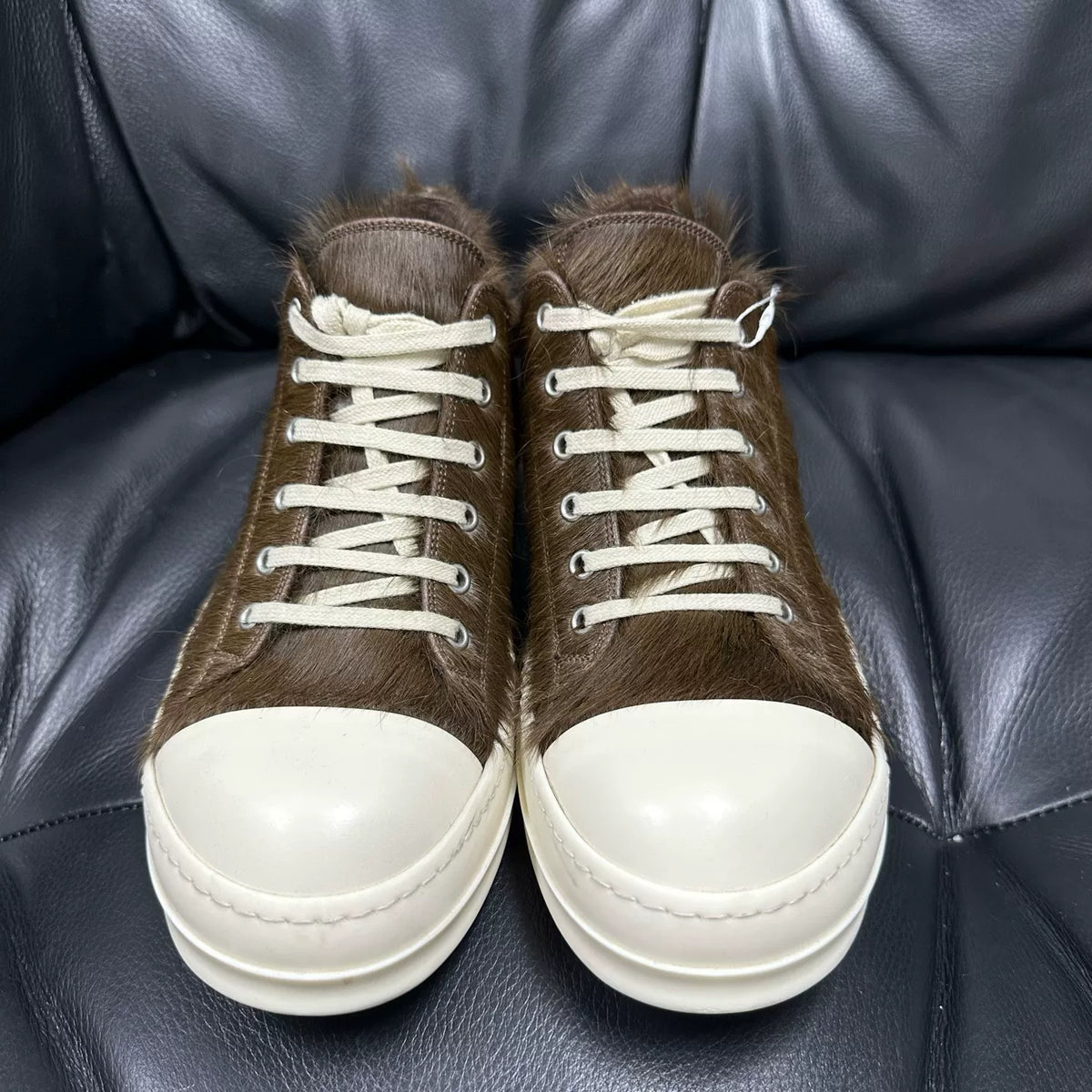 Rick Owens Brown Mohair Low-Top Sneakers