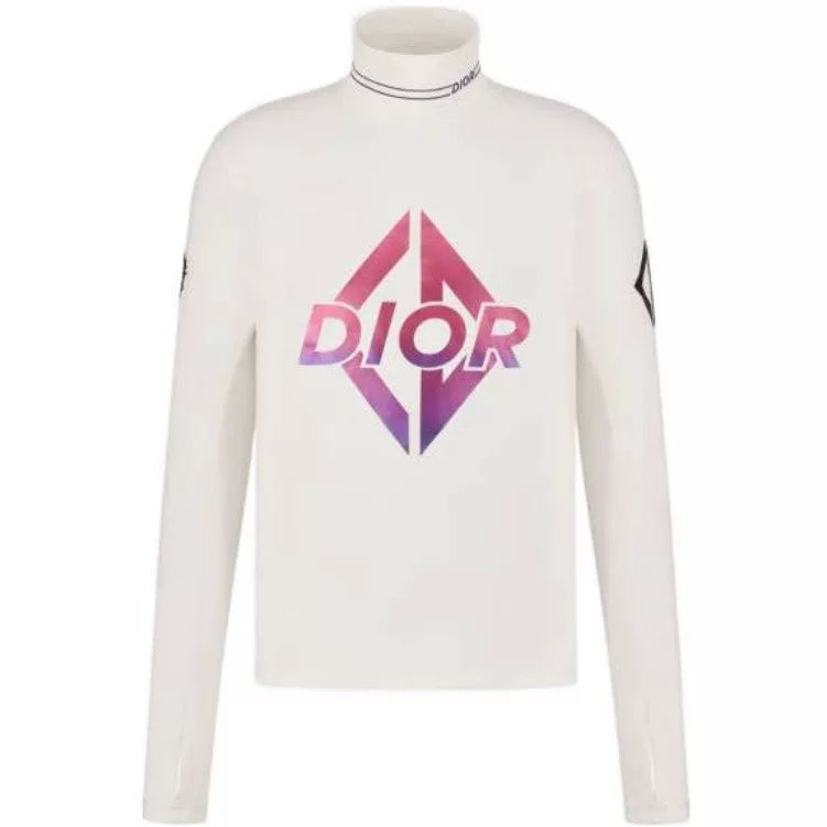 Dior Long Sleeve Print Logo Turtleneck White Sweater
