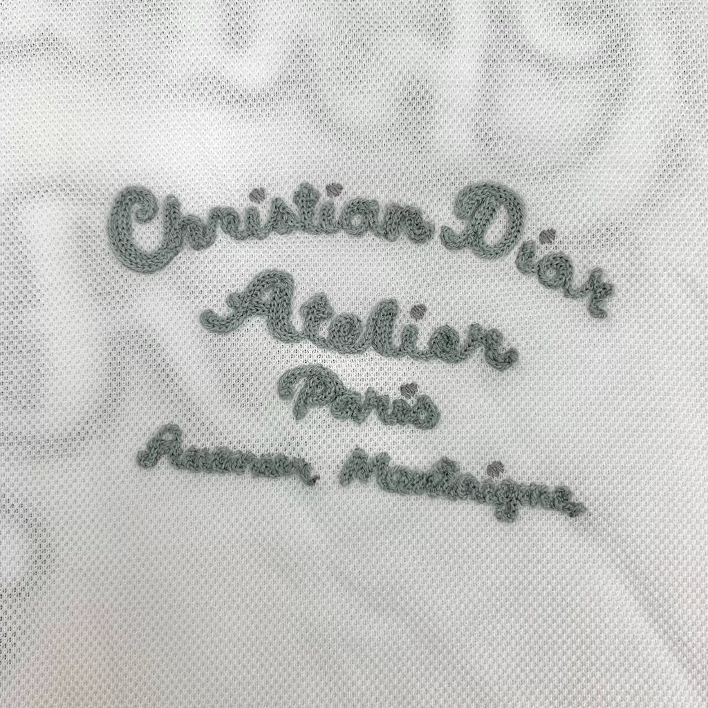 Dior White Letter Embroidery Logo Collared Single-Breasted Cotton Polo Shirt
