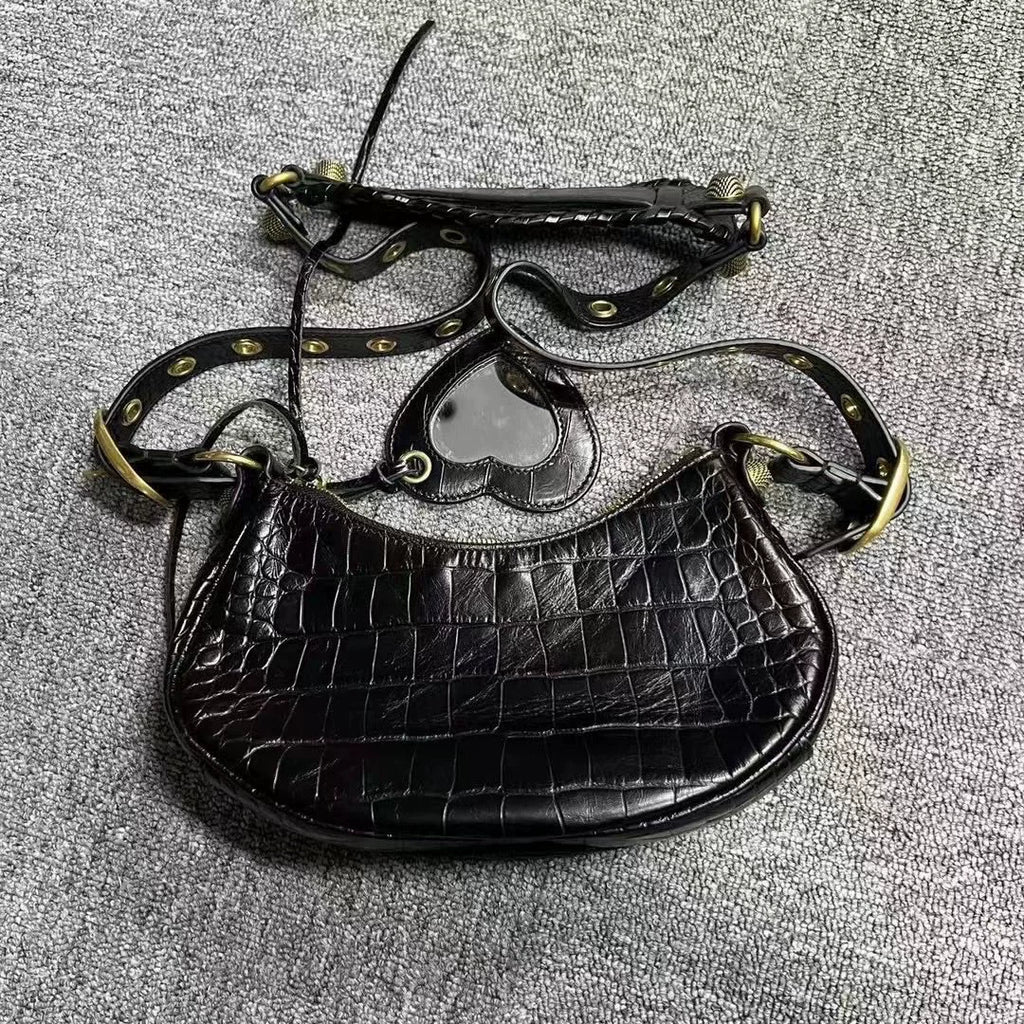 Balenciaga Black Gold Riveted Pleated Leather Shoulder Bag