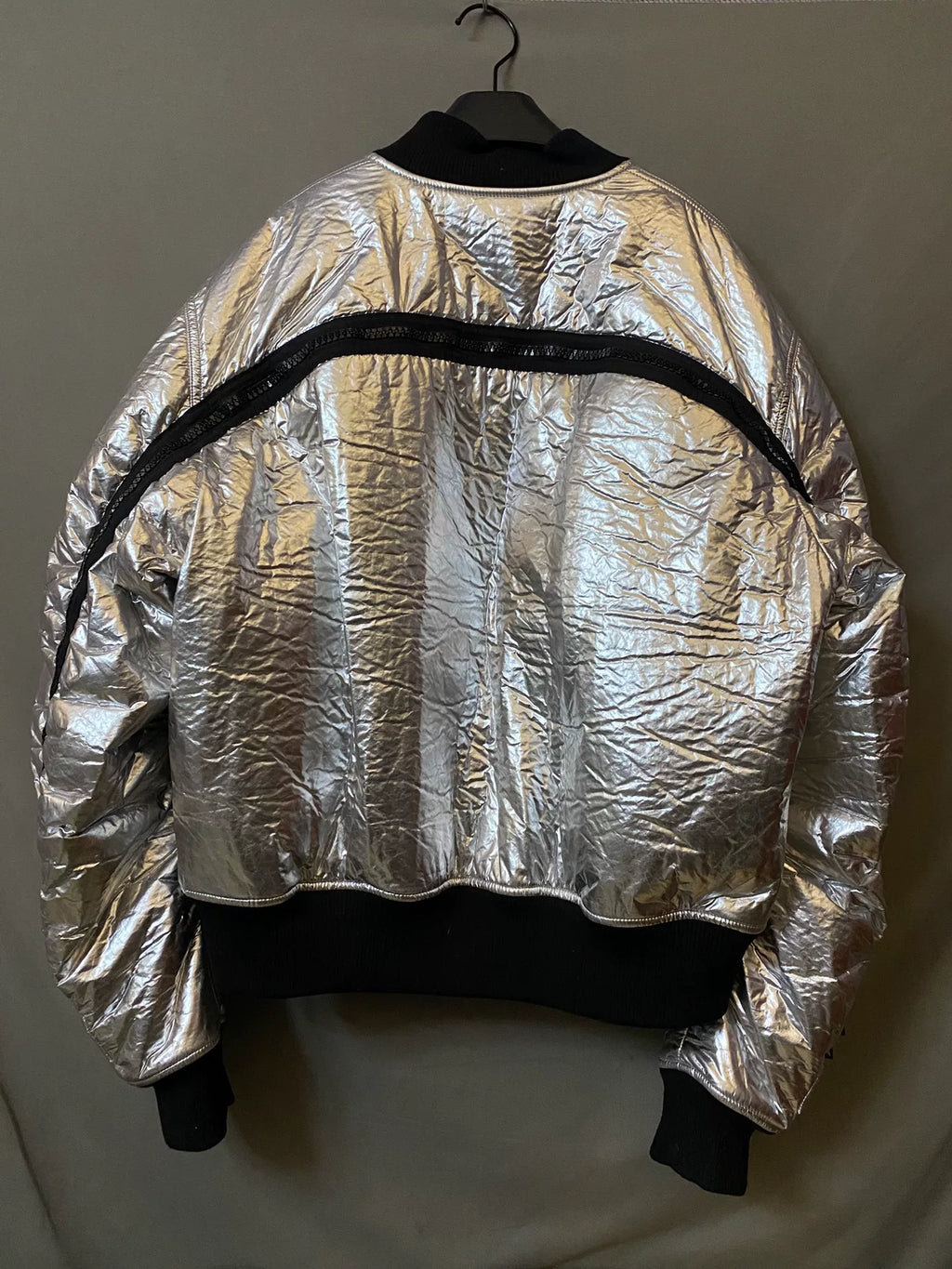 Dries van Noten Silver Pleated Zip Bomber Jacket