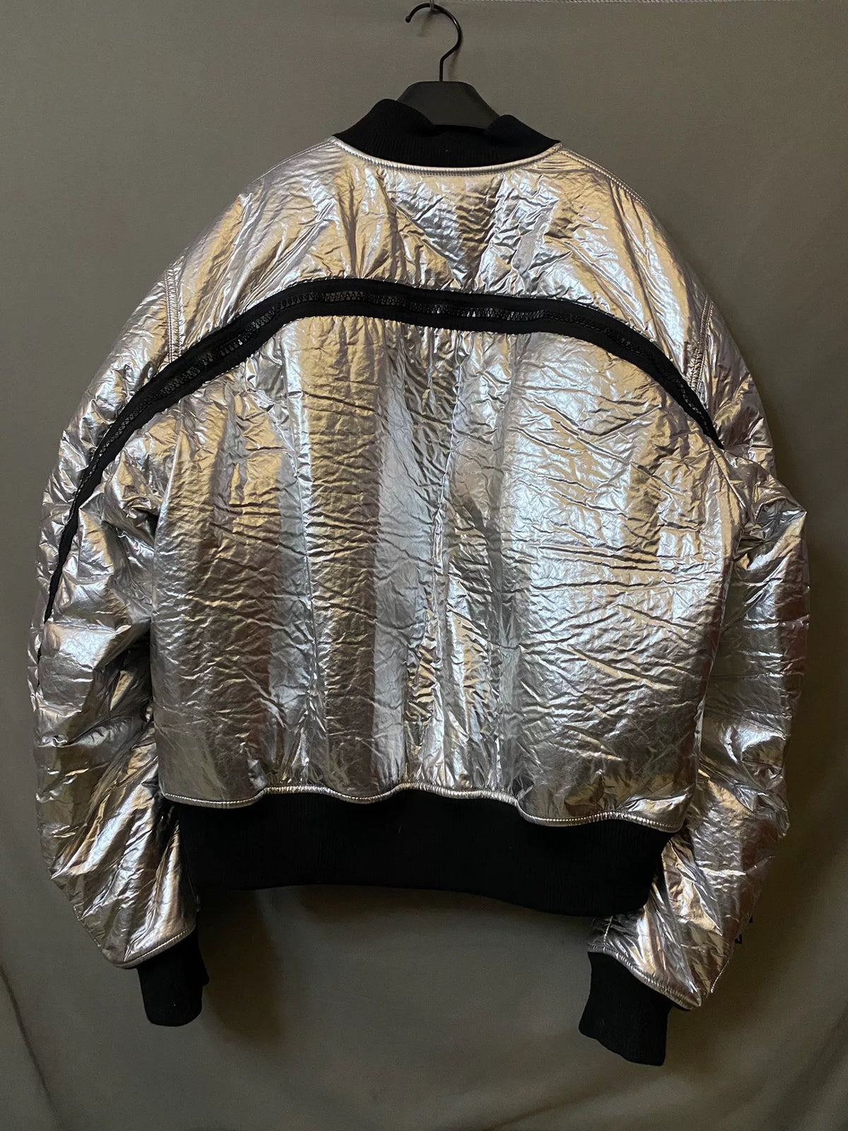 Dries van Noten Silver Pleated Zip Bomber Jacket
