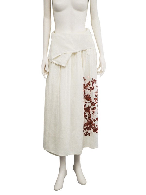Dries Van Noten SS00 Beaded Floral Linen Skirt